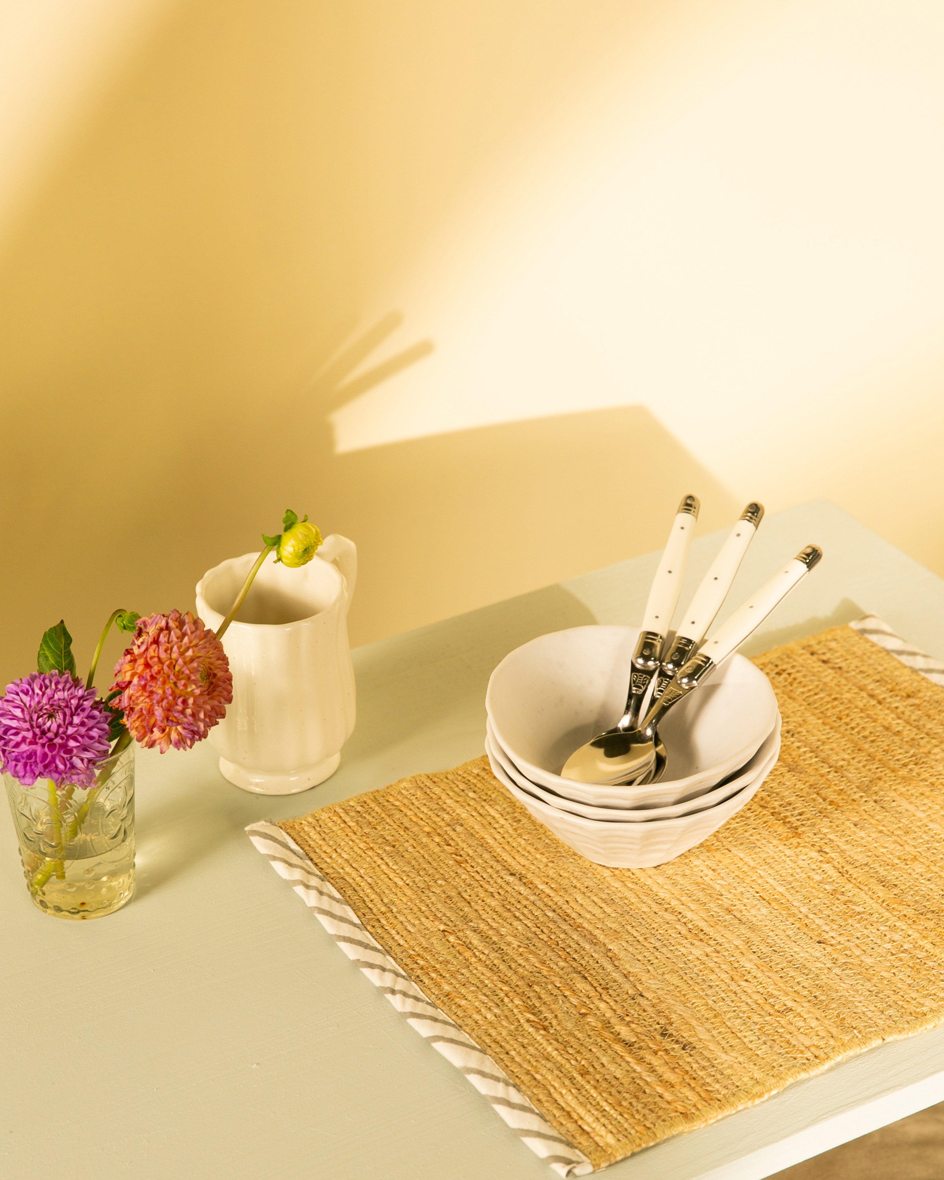 Alfie Fabric Trimmed Jute Placement Pack -  Milk