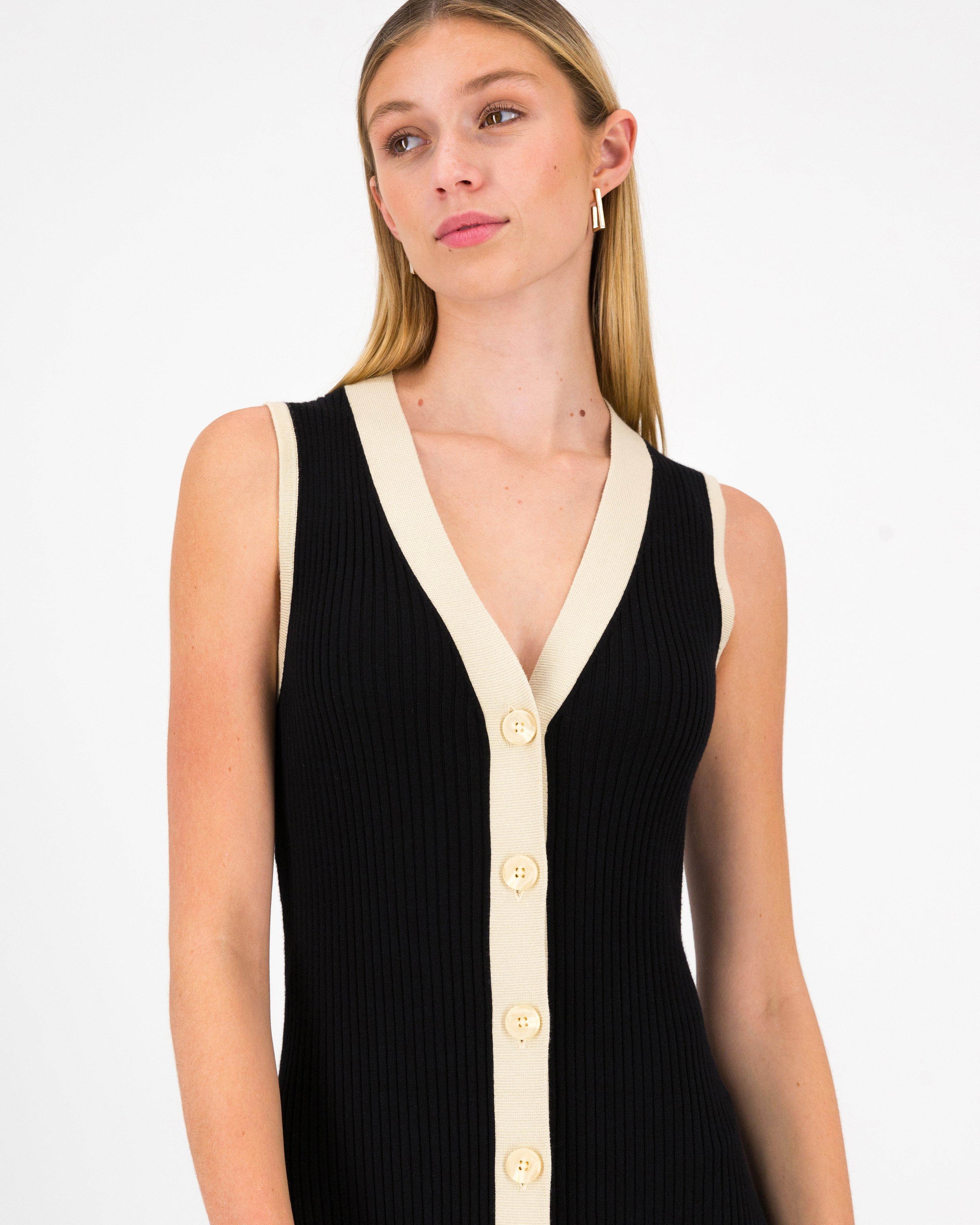 Abby Knit Two-Tone Dress -  Black