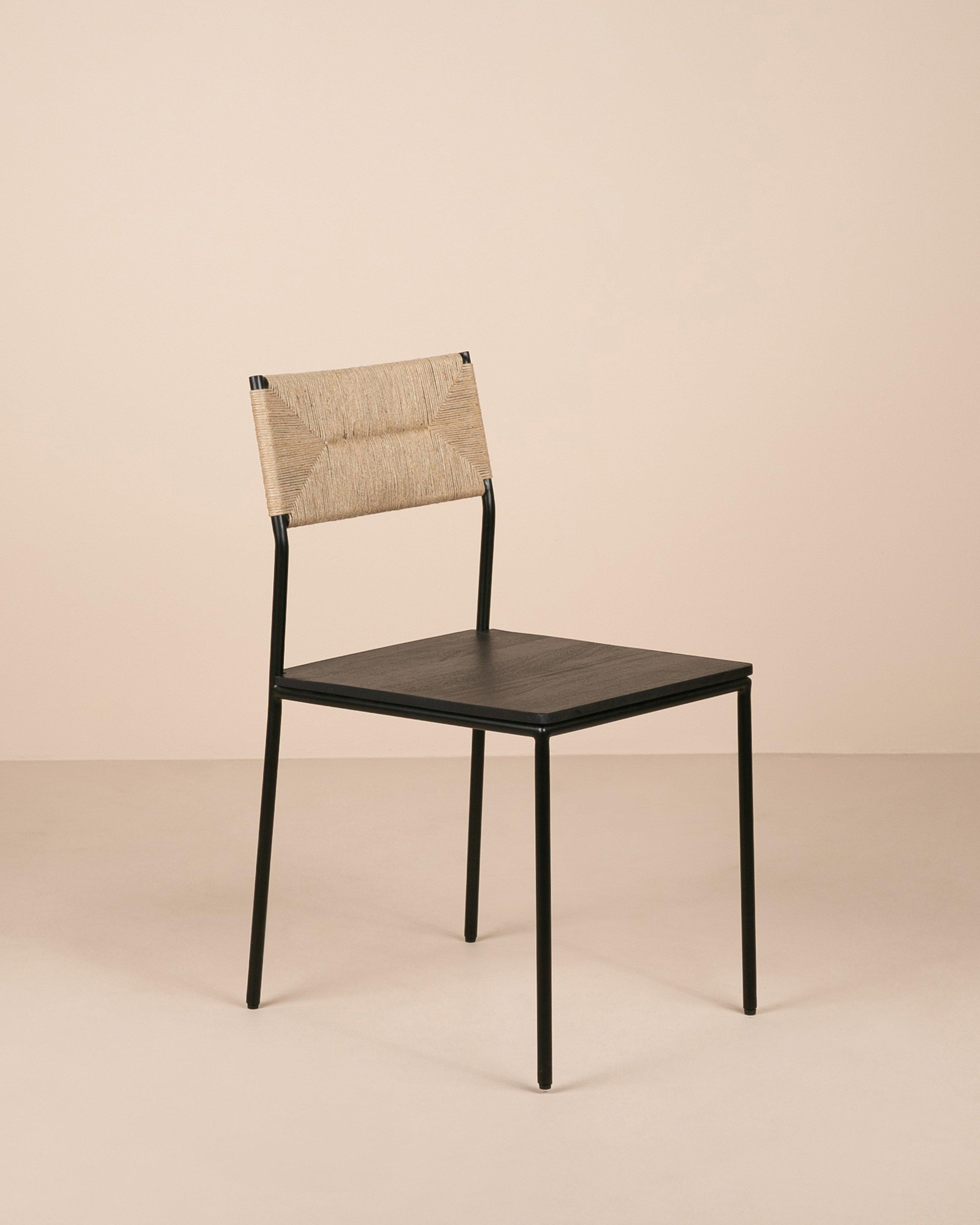 Black Wood and Woven Back Dining Chair -  Black