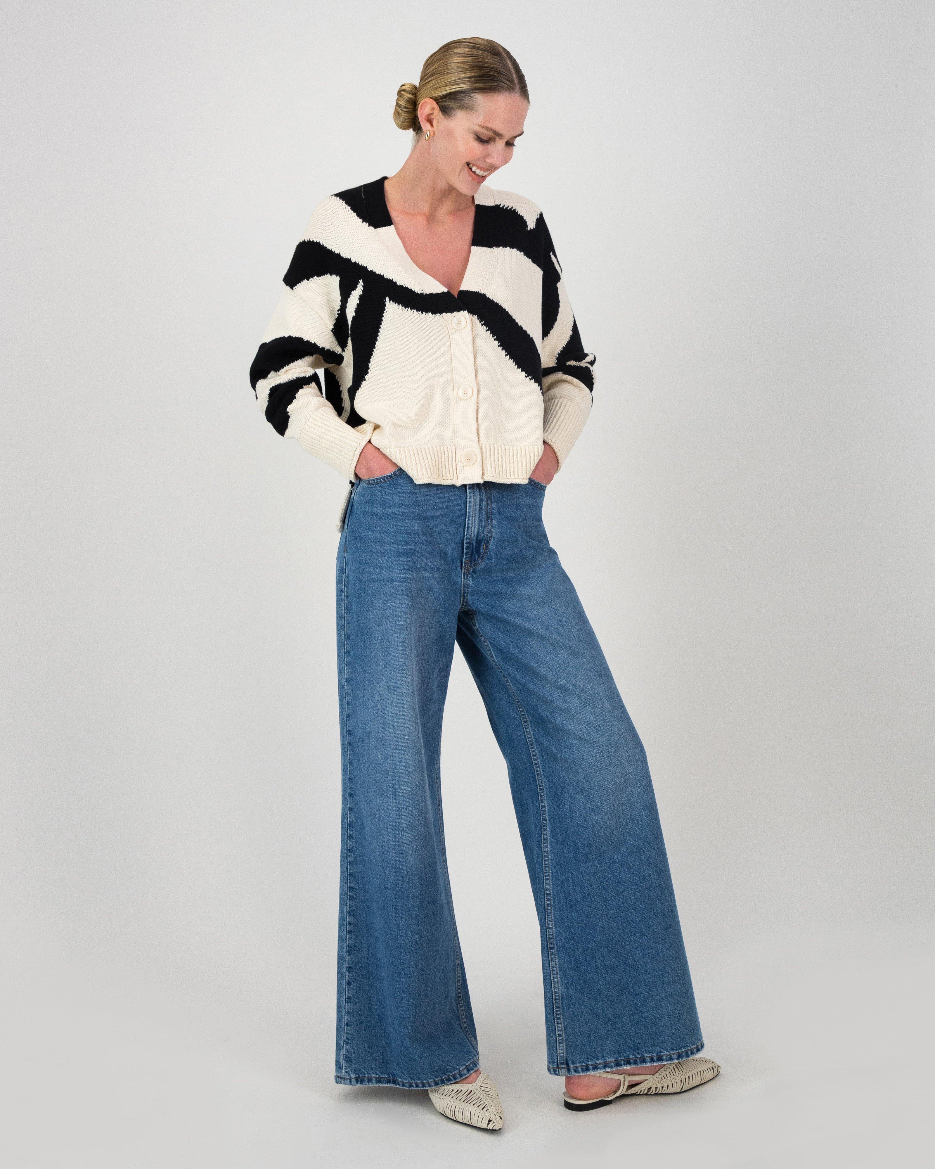 Celia Abstract intersia Knitwear Cardi -  Black