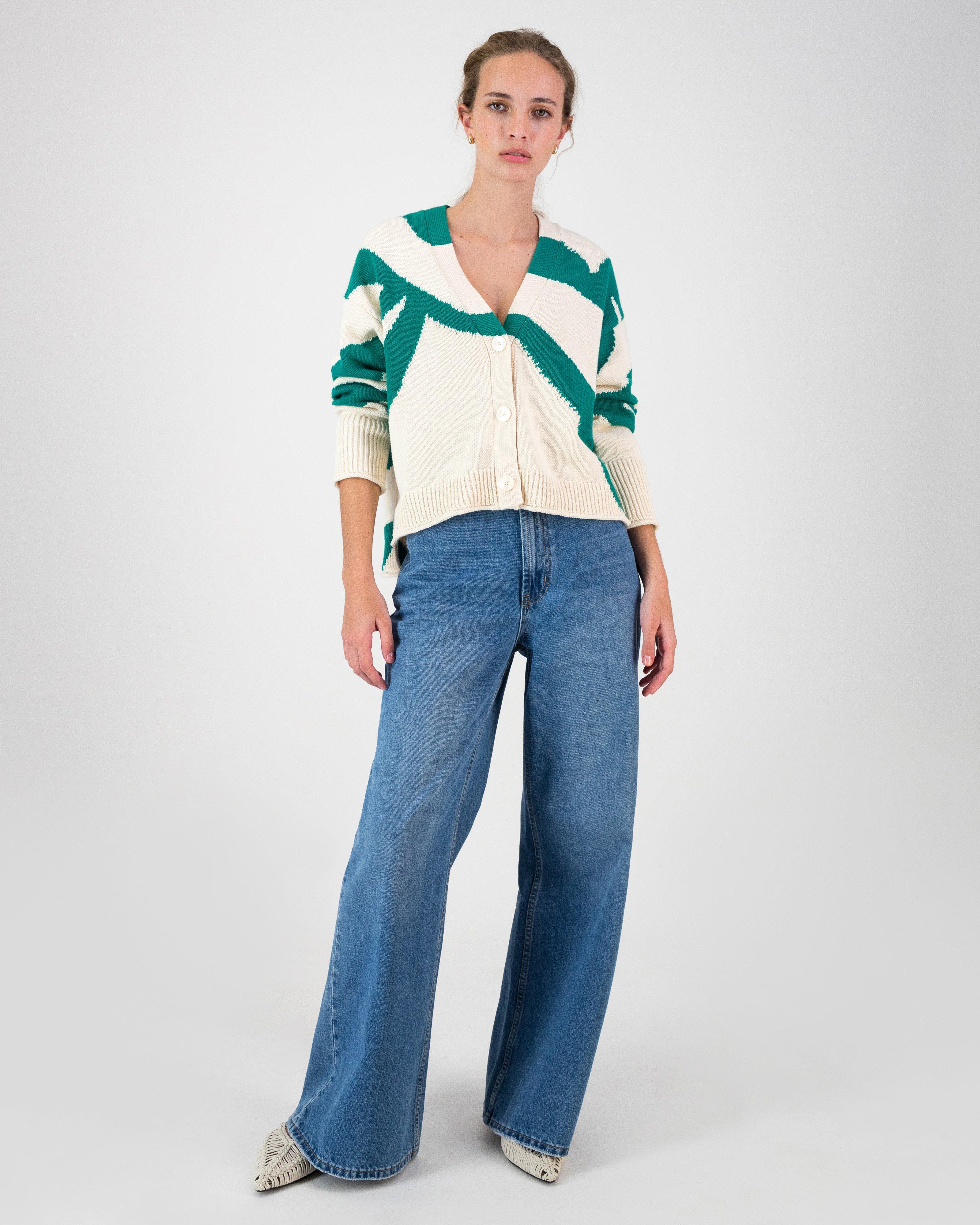 Celia Abstract intersia Knitwear Cardi -  Green