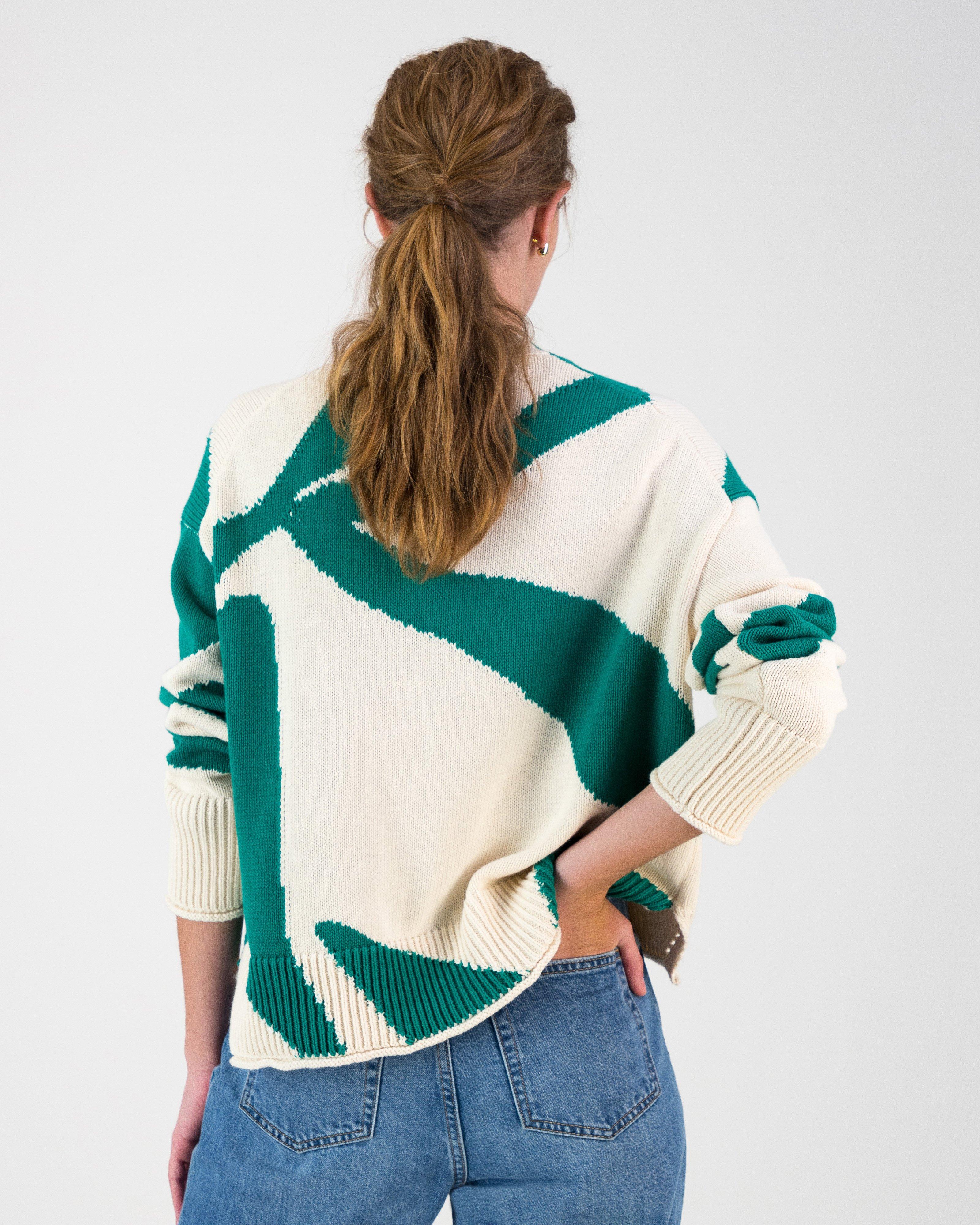 Celia Abstract intersia Knitwear Cardi -  Green