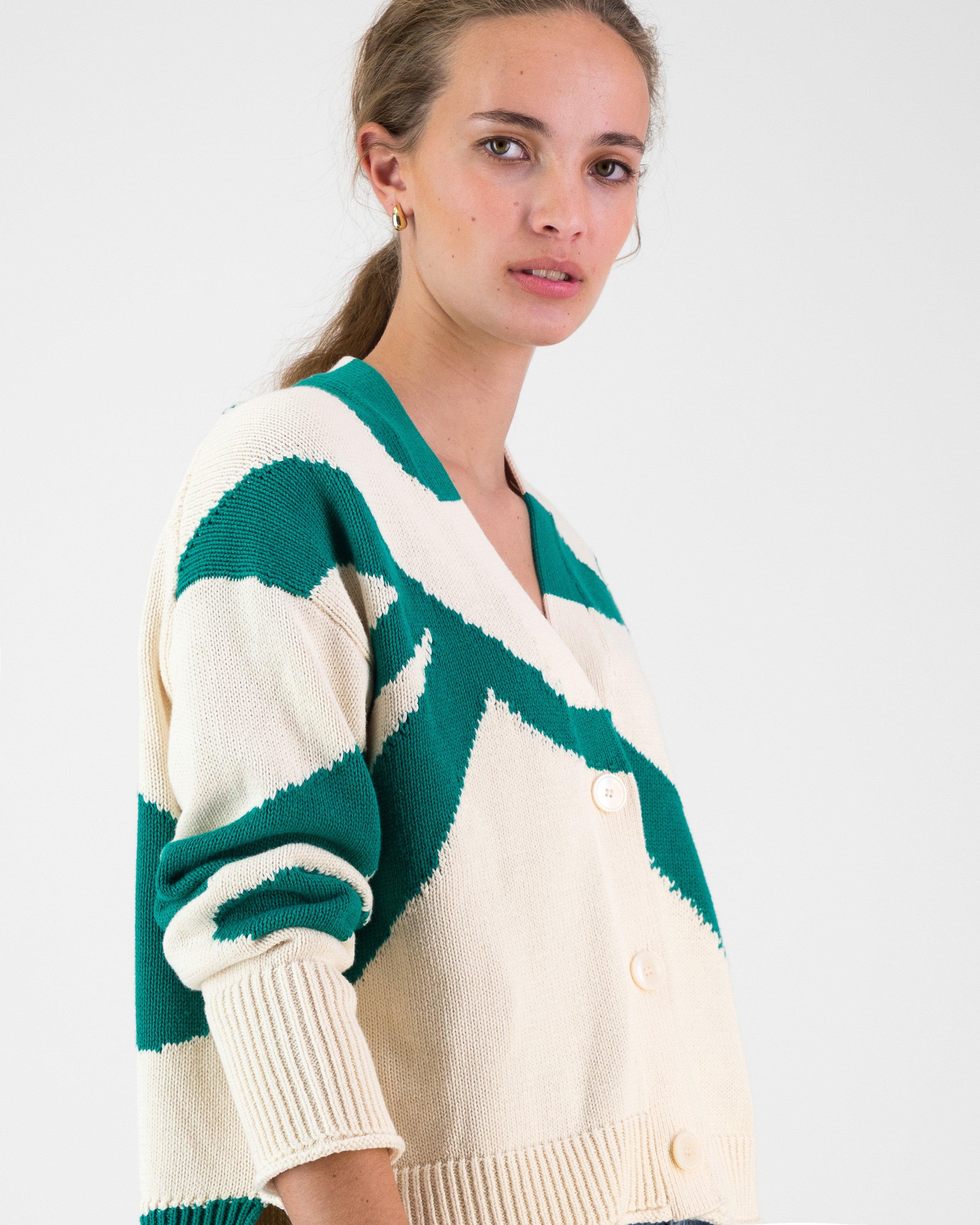 Celia Abstract intersia Knitwear Cardi -  Green