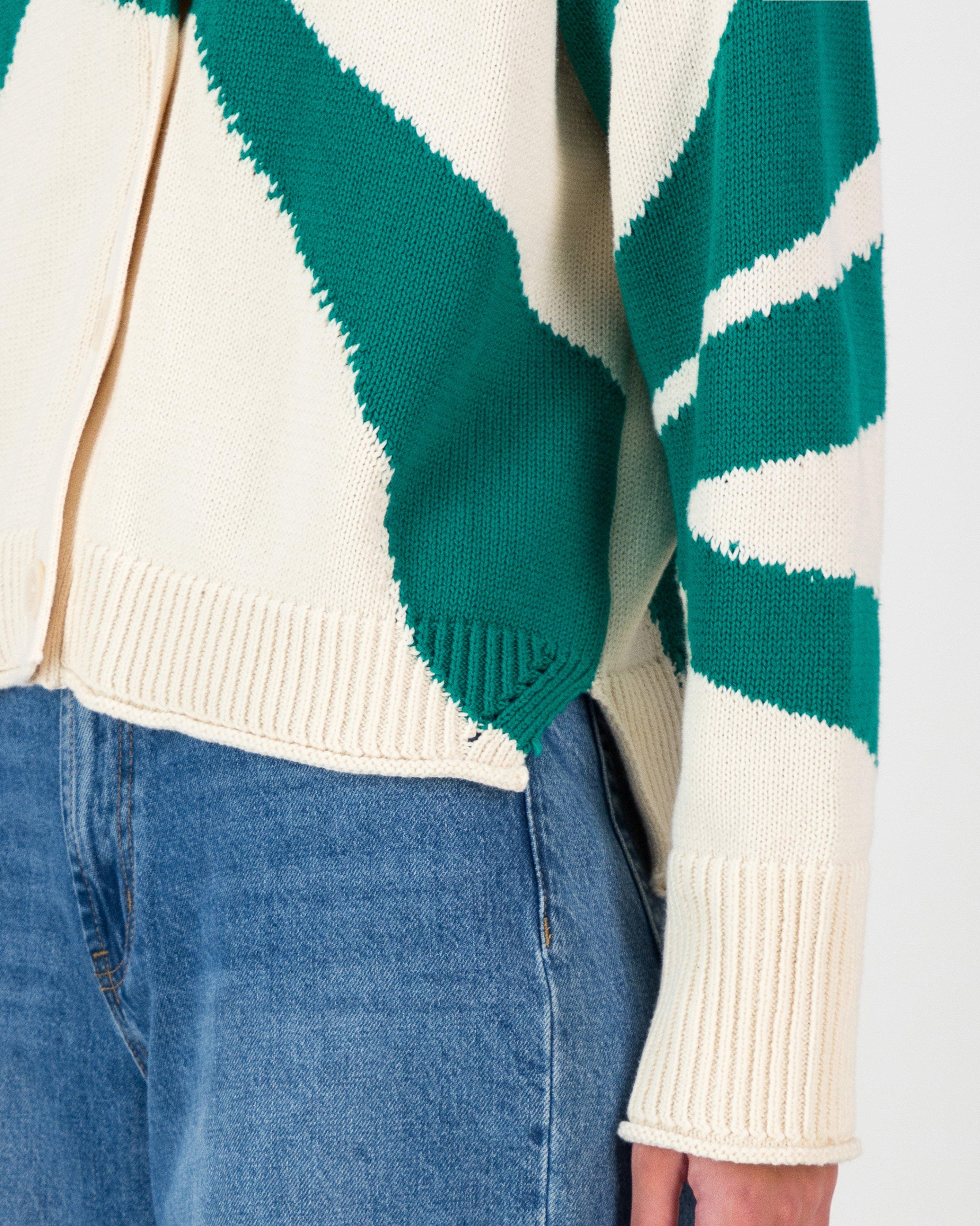 Celia Abstract intersia Knitwear Cardi -  Green