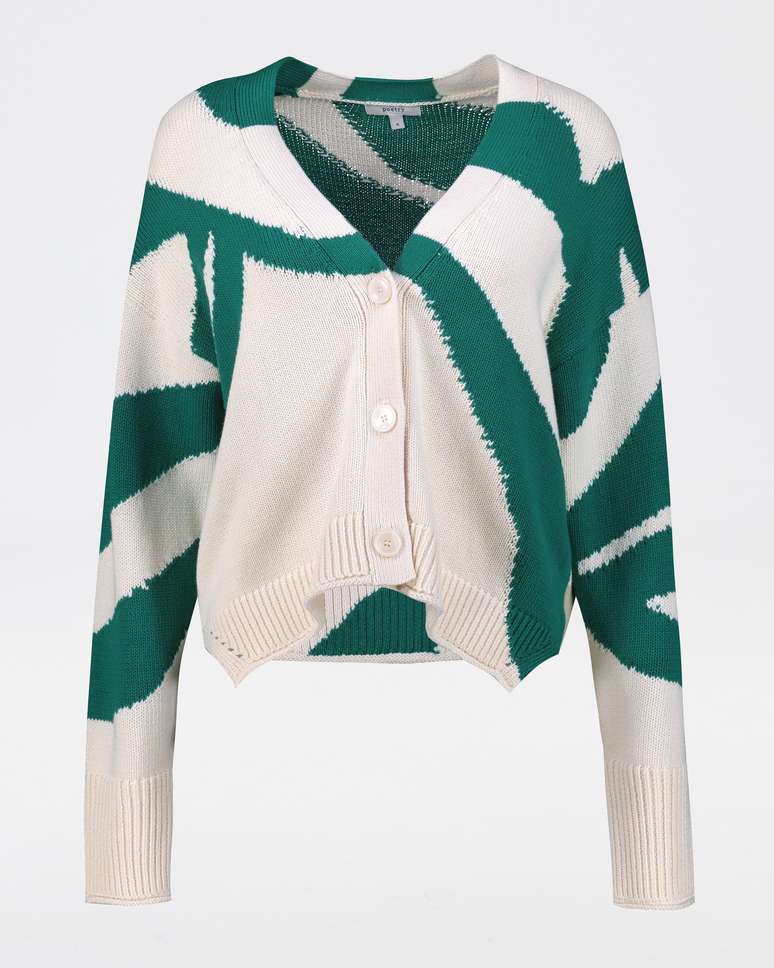 Celia Abstract intersia Knitwear Cardi -  Green