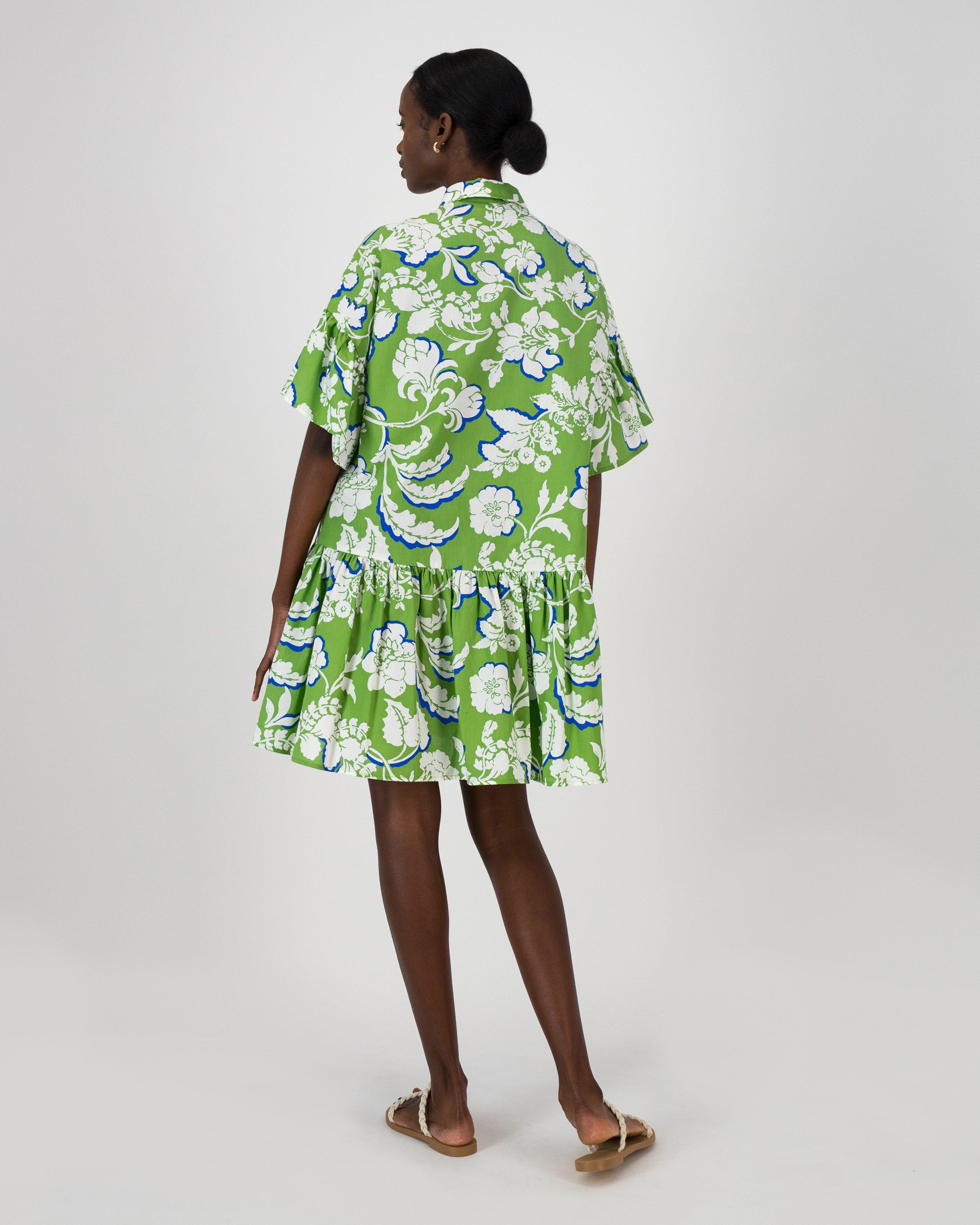 June Tiered Printed Dress -  Green