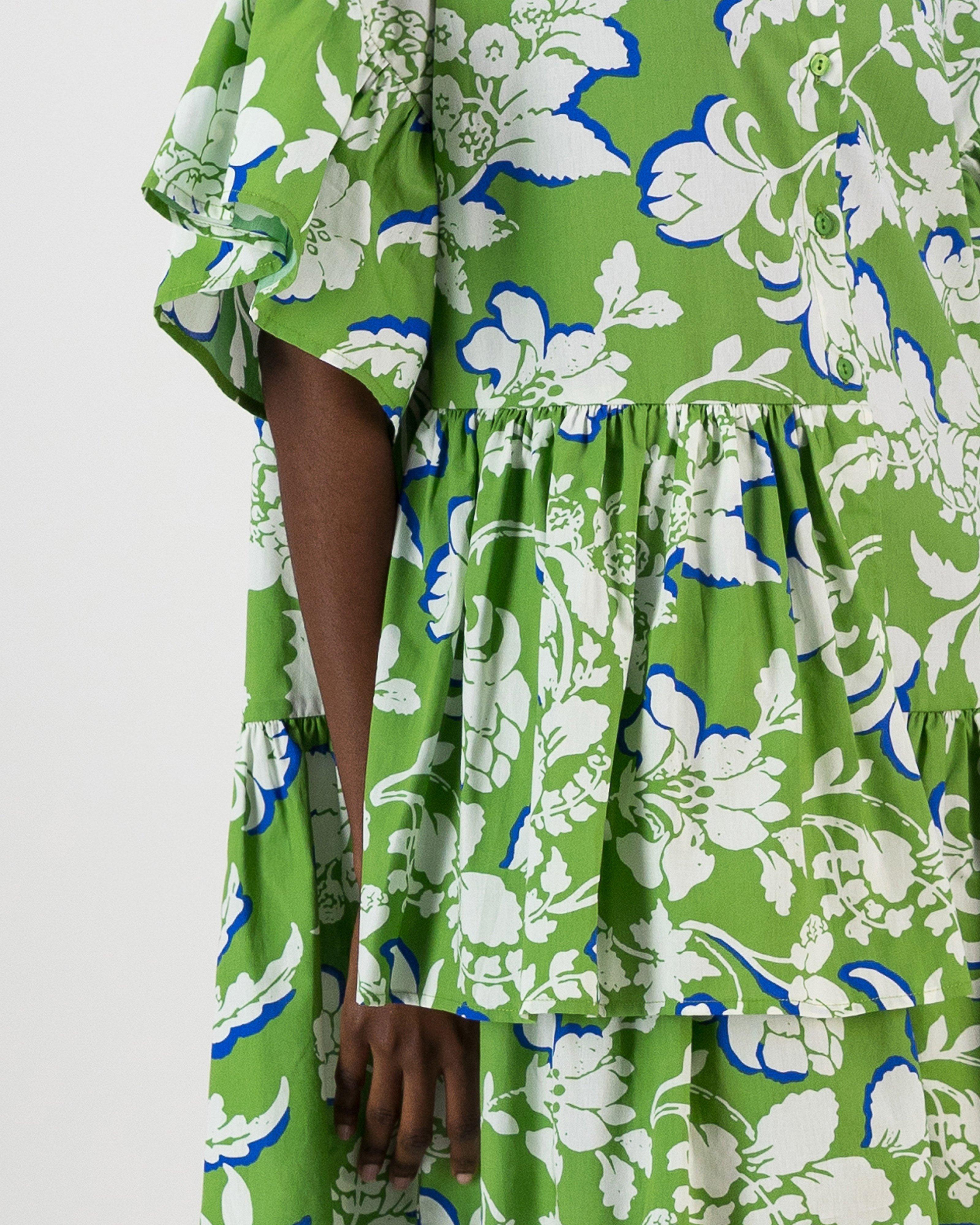 June Tiered Printed Dress -  Green