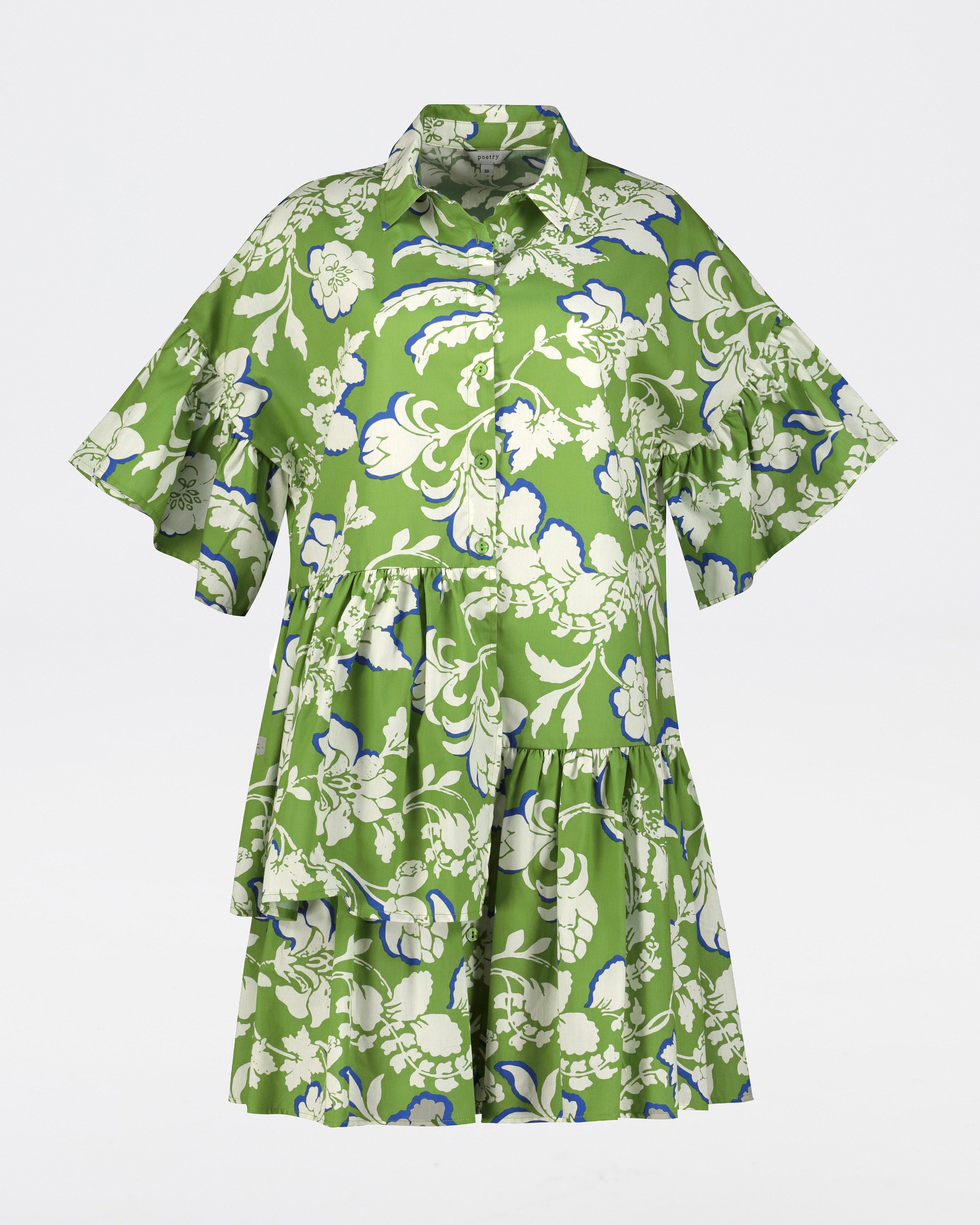 June Tiered Printed Dress -  Green
