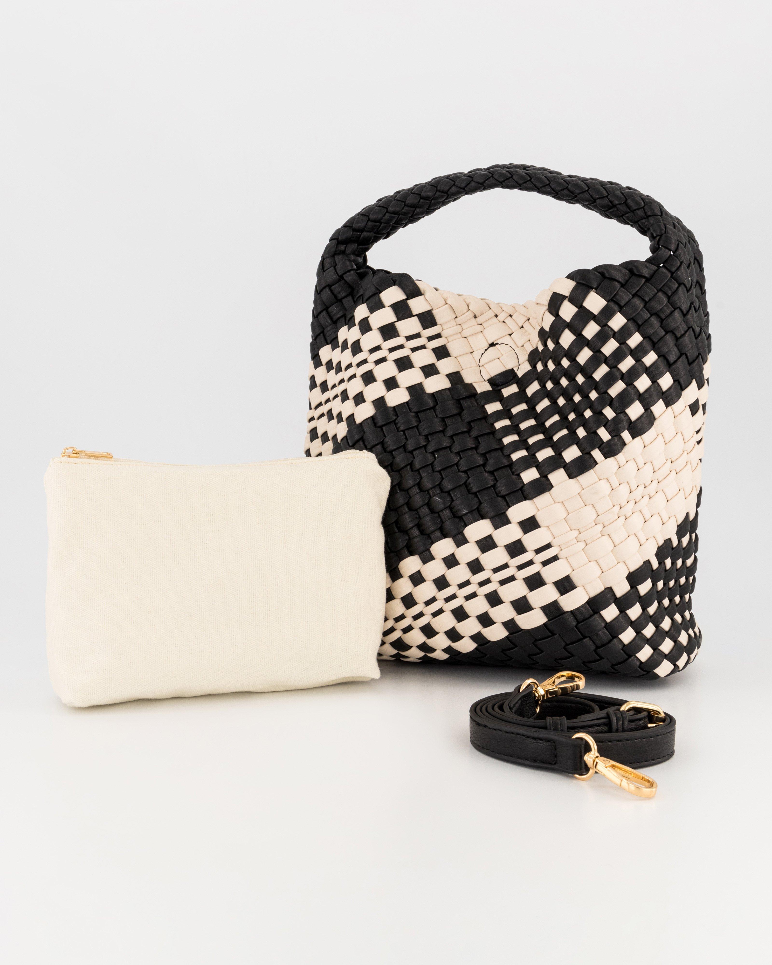 Flora Woven Colourblock Handbag -  Black