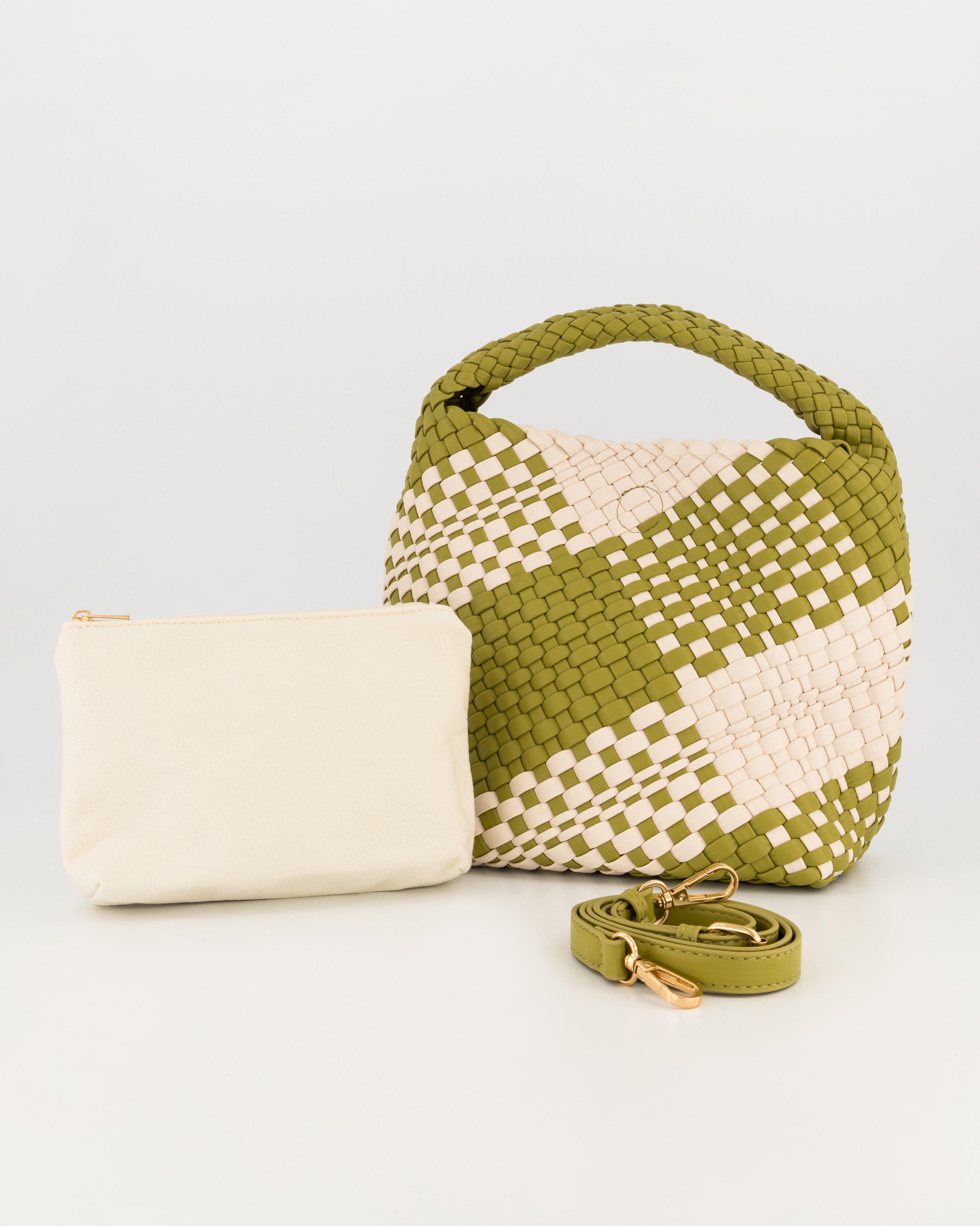 Flora Woven Colourblock Handbag -  Olive