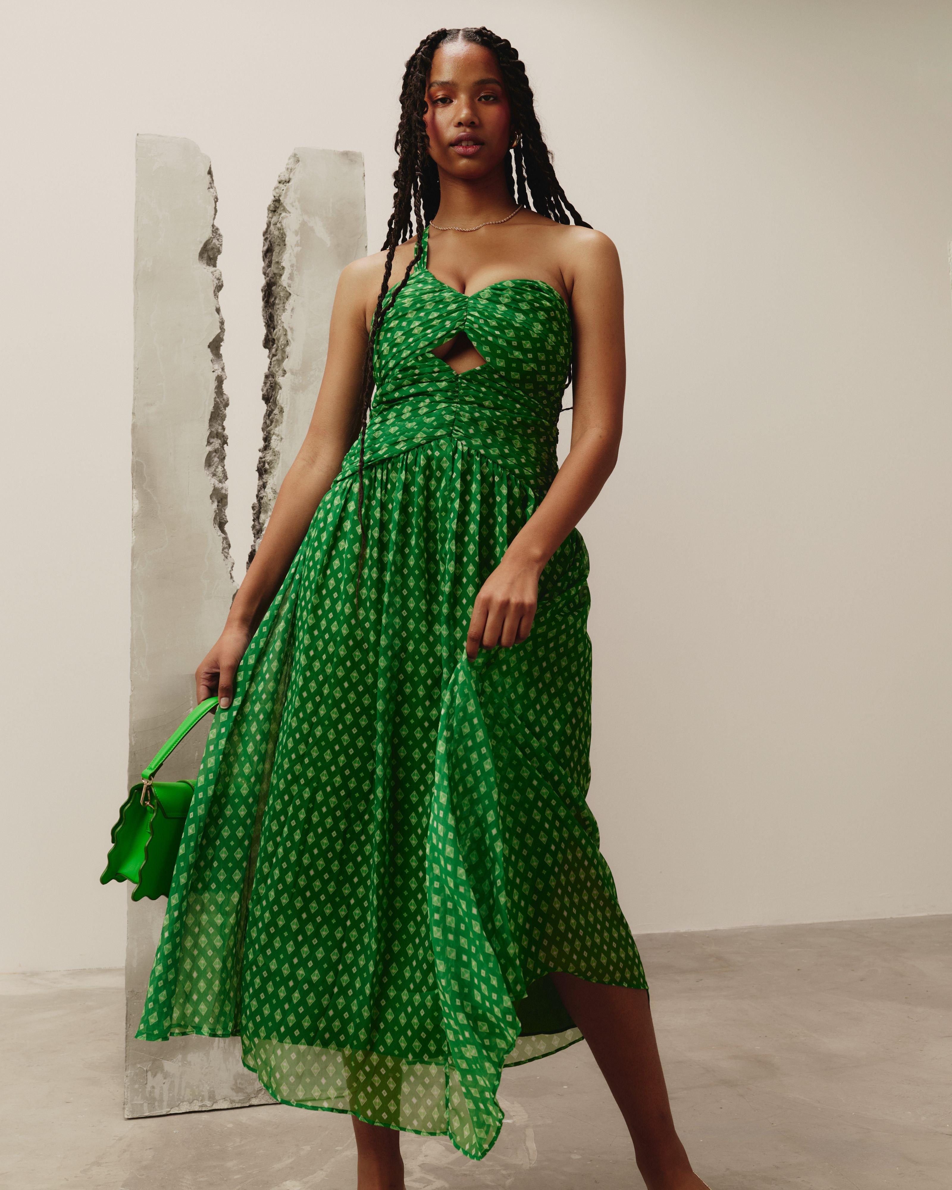 Adam Printed Draped Dress -  Green
