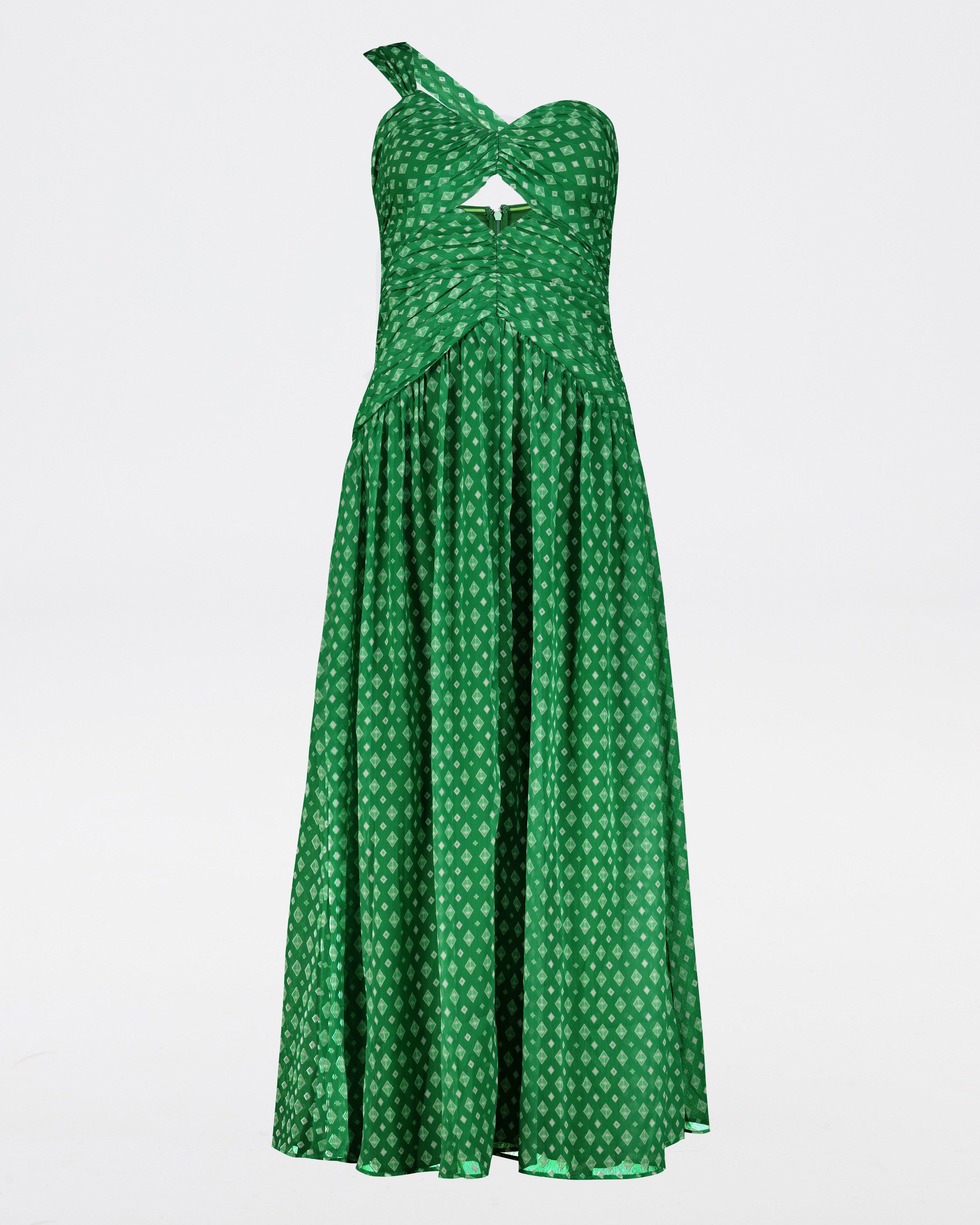 Adam Printed Draped Dress -  Green