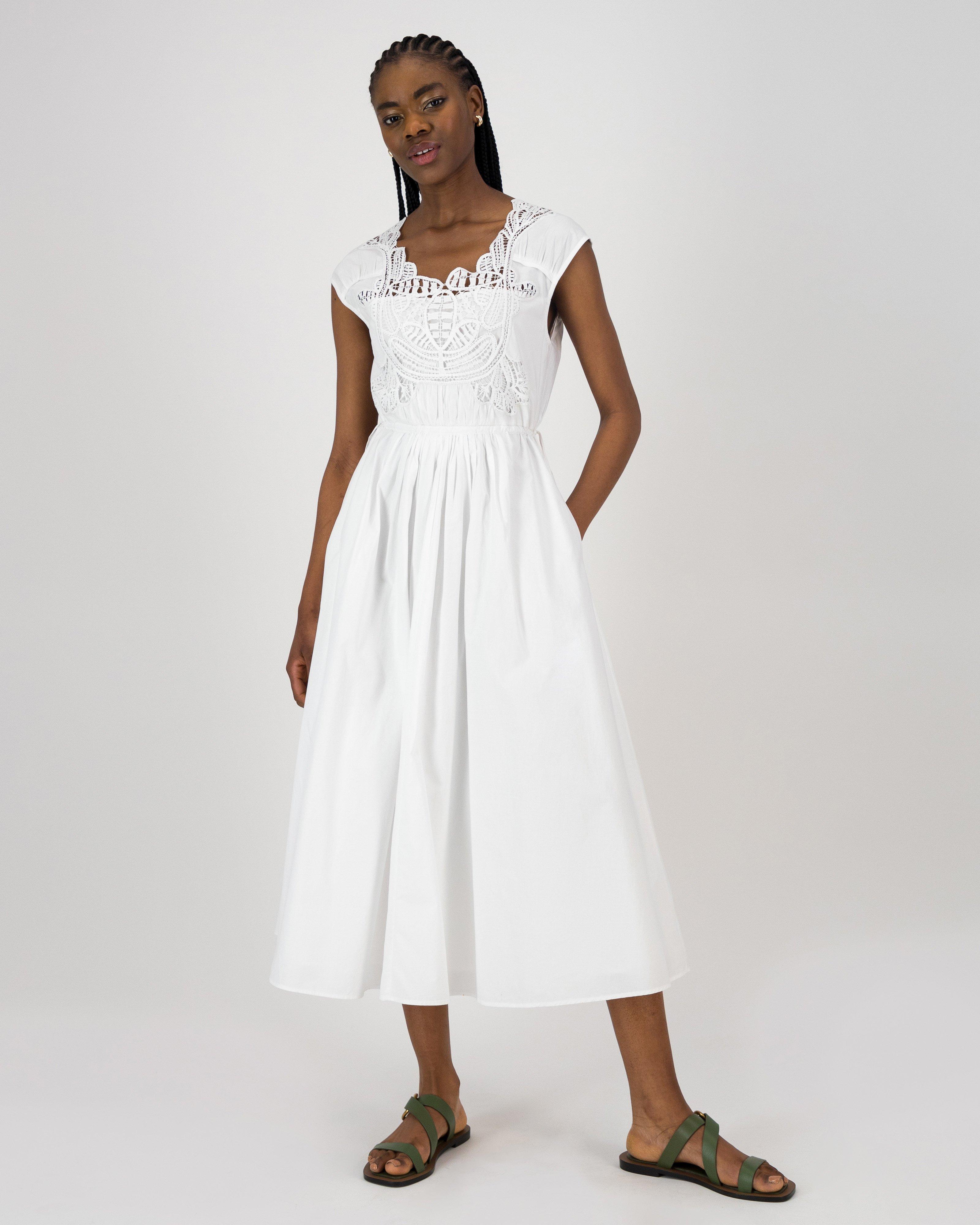 Alex Lace Inset Dress -  White