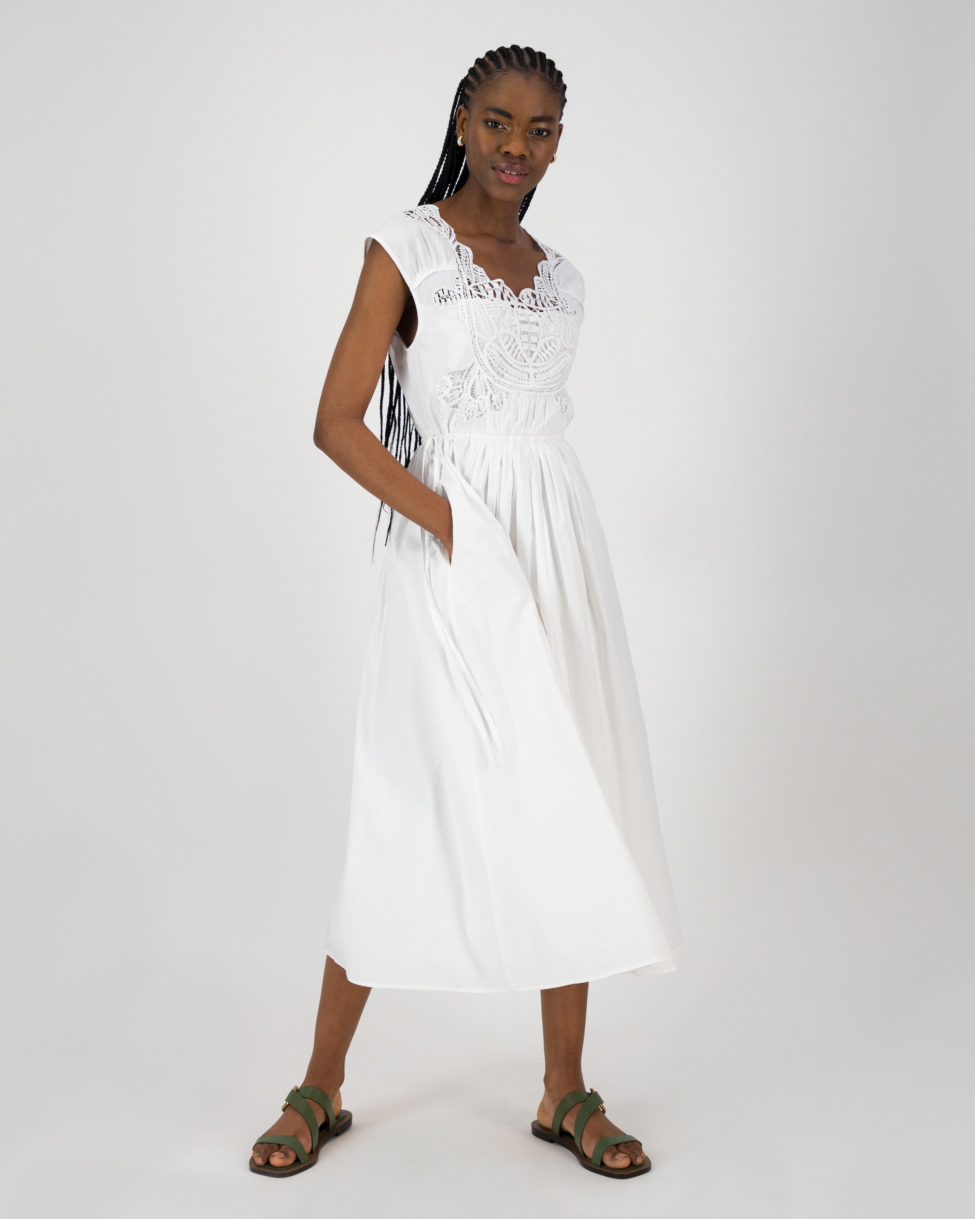 Alex Lace Inset Dress -  White