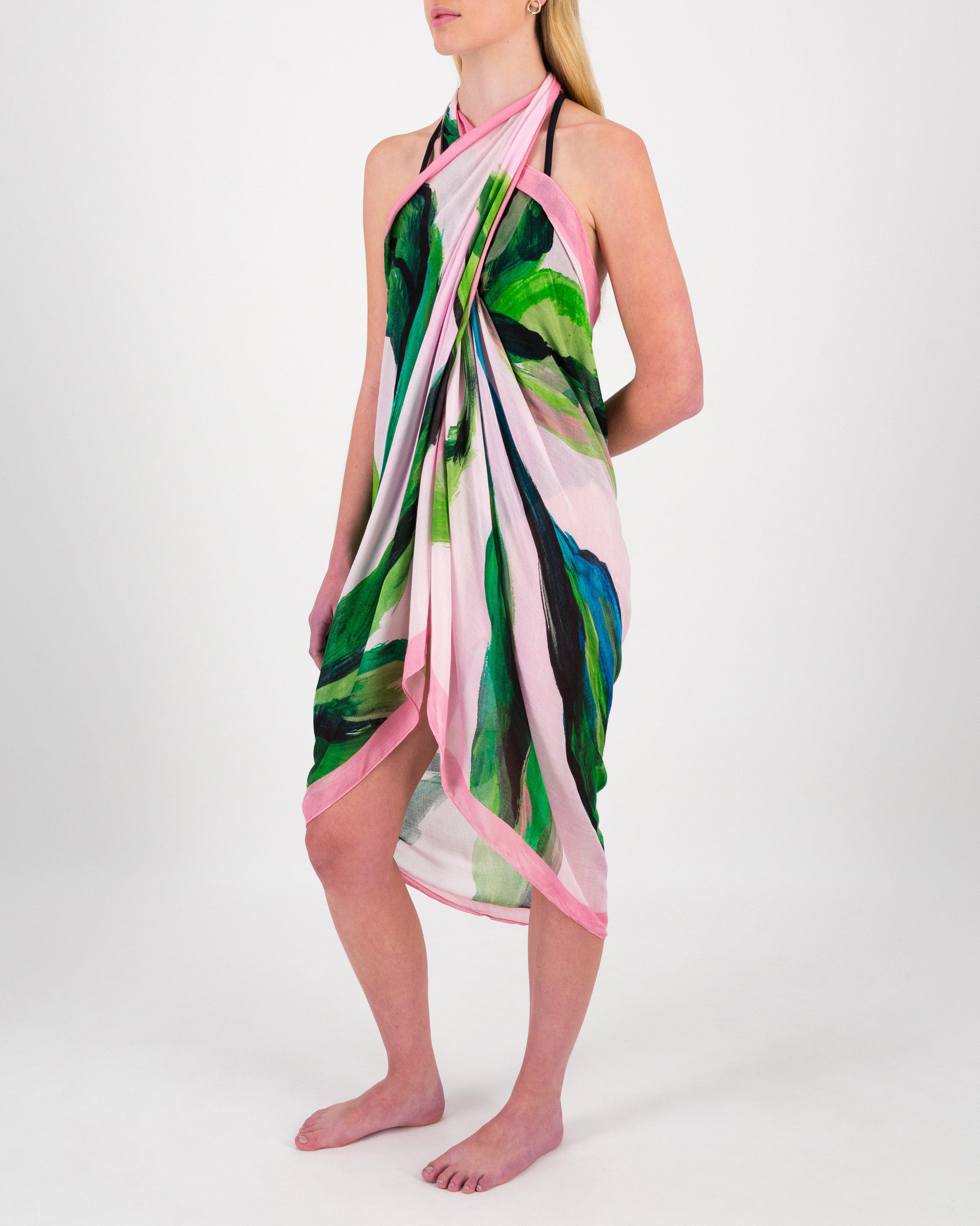 Tara Leaf Print Scarf -  Pink