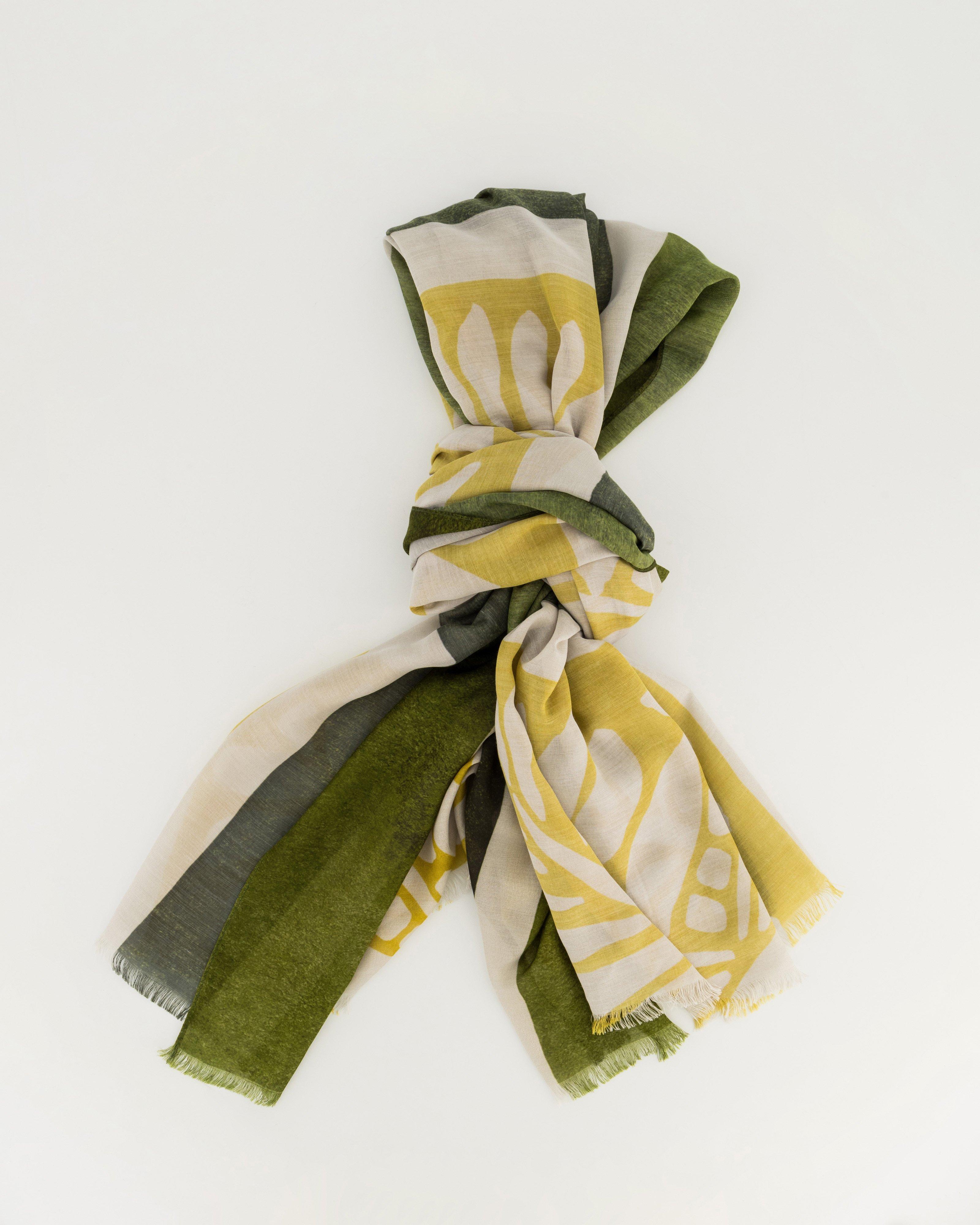 Amor Abstract Leaf Print Scarf -  Yellow