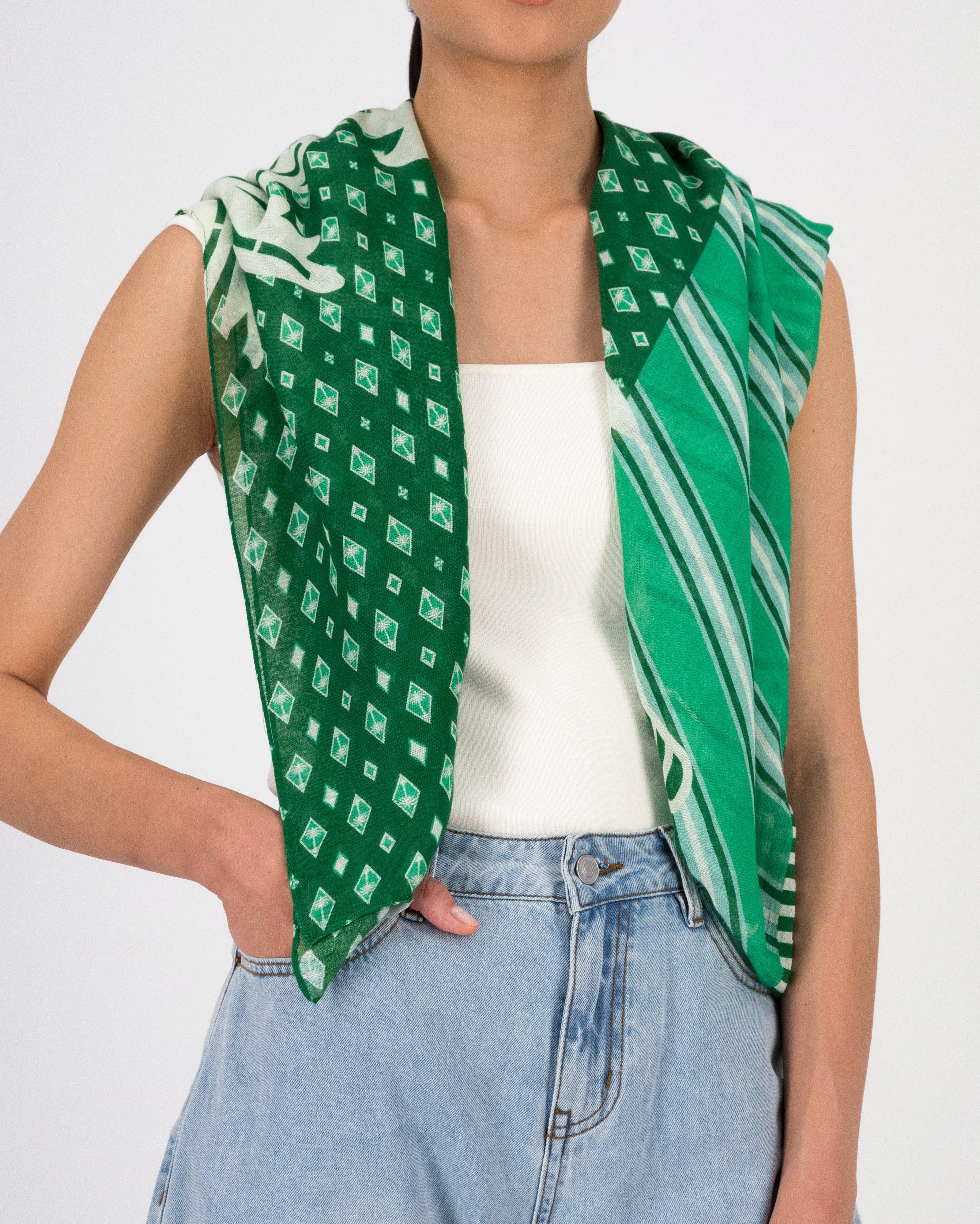 Willa Palm Tree Viscose Scarf -  Green