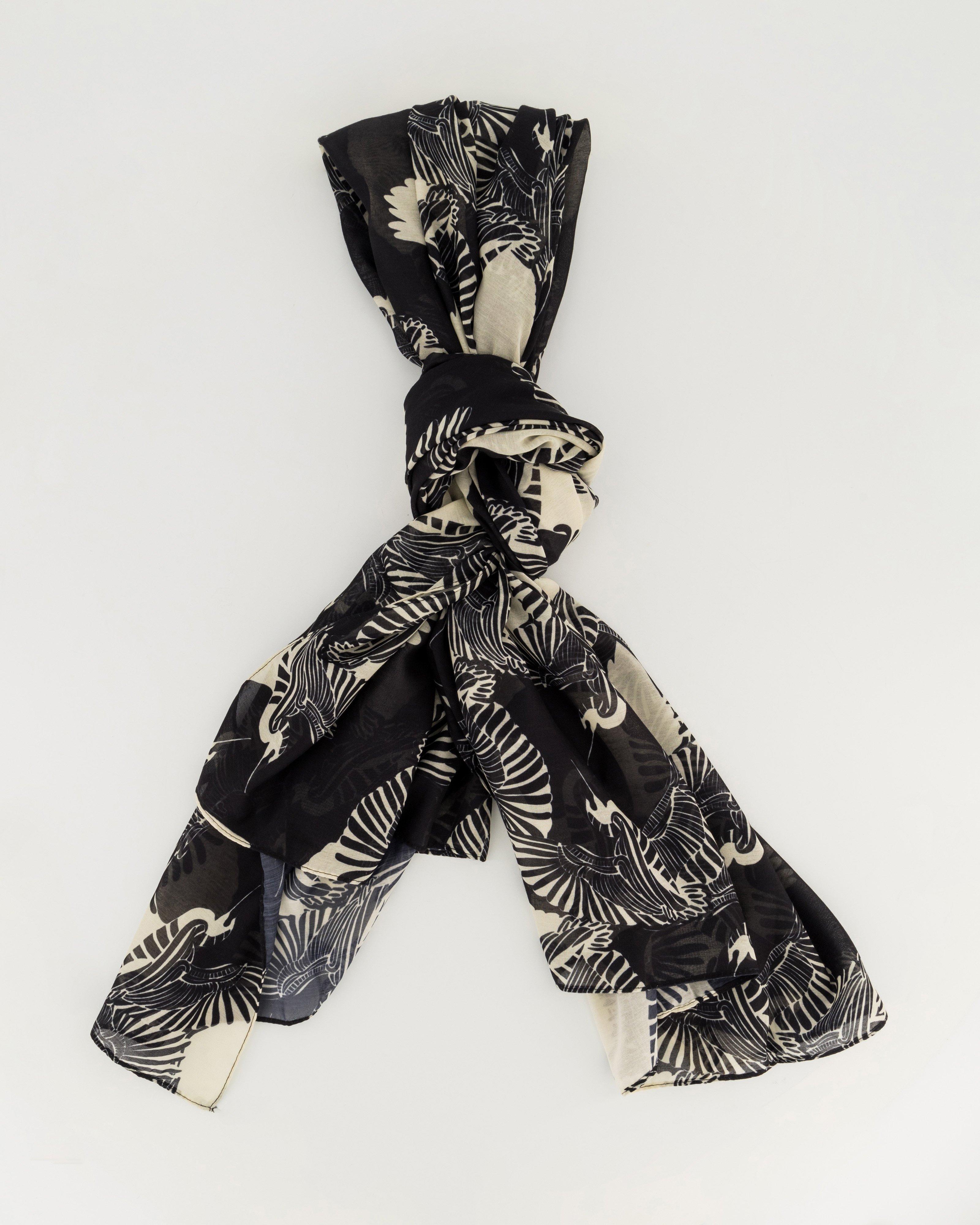 Sayeeda Bird Print Scarf -  Black