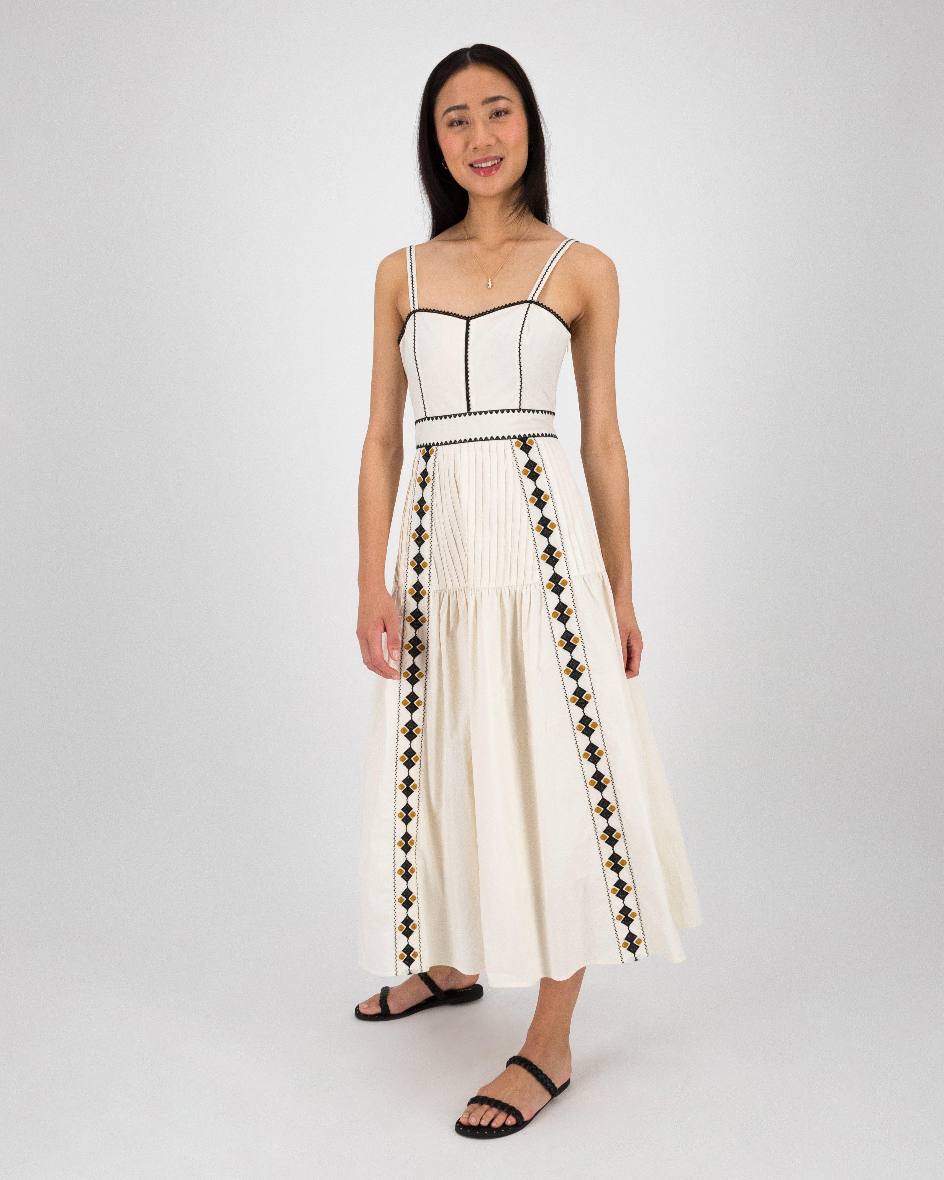Marcia Embroidered Bodice Dress -  Milk