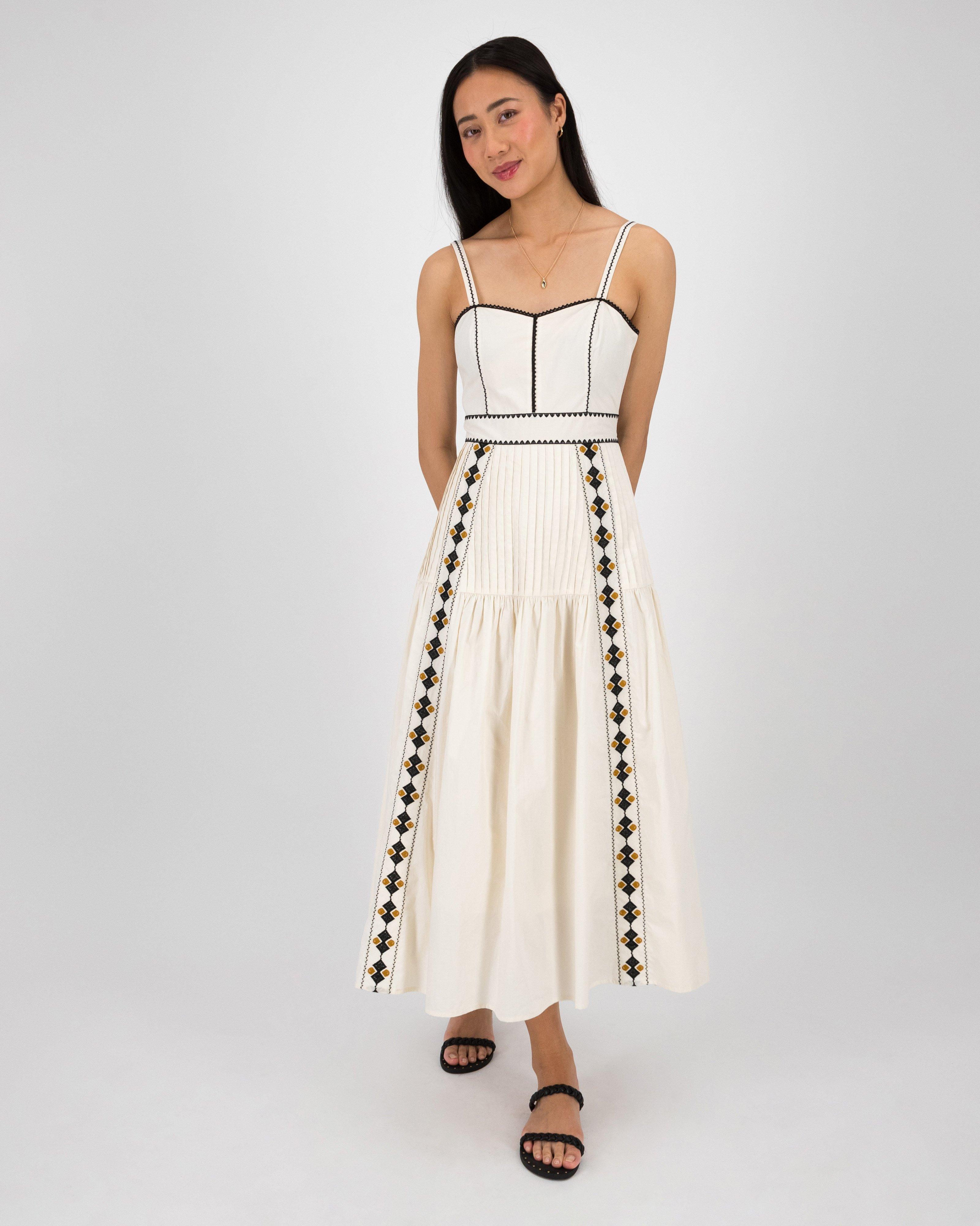 Marcia Embroidered Bodice Dress -  Milk
