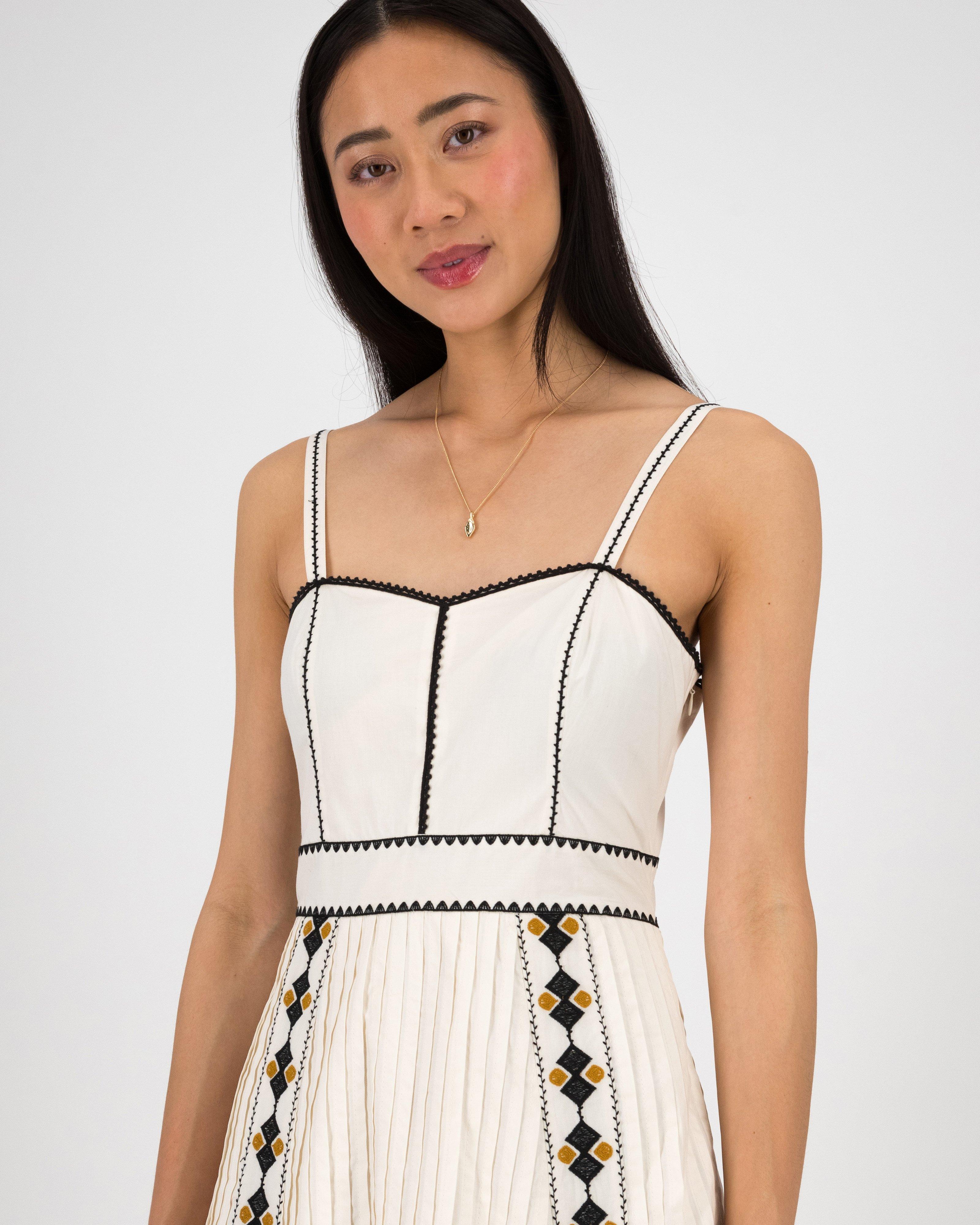 Marcia Embroidered Bodice Dress -  Milk