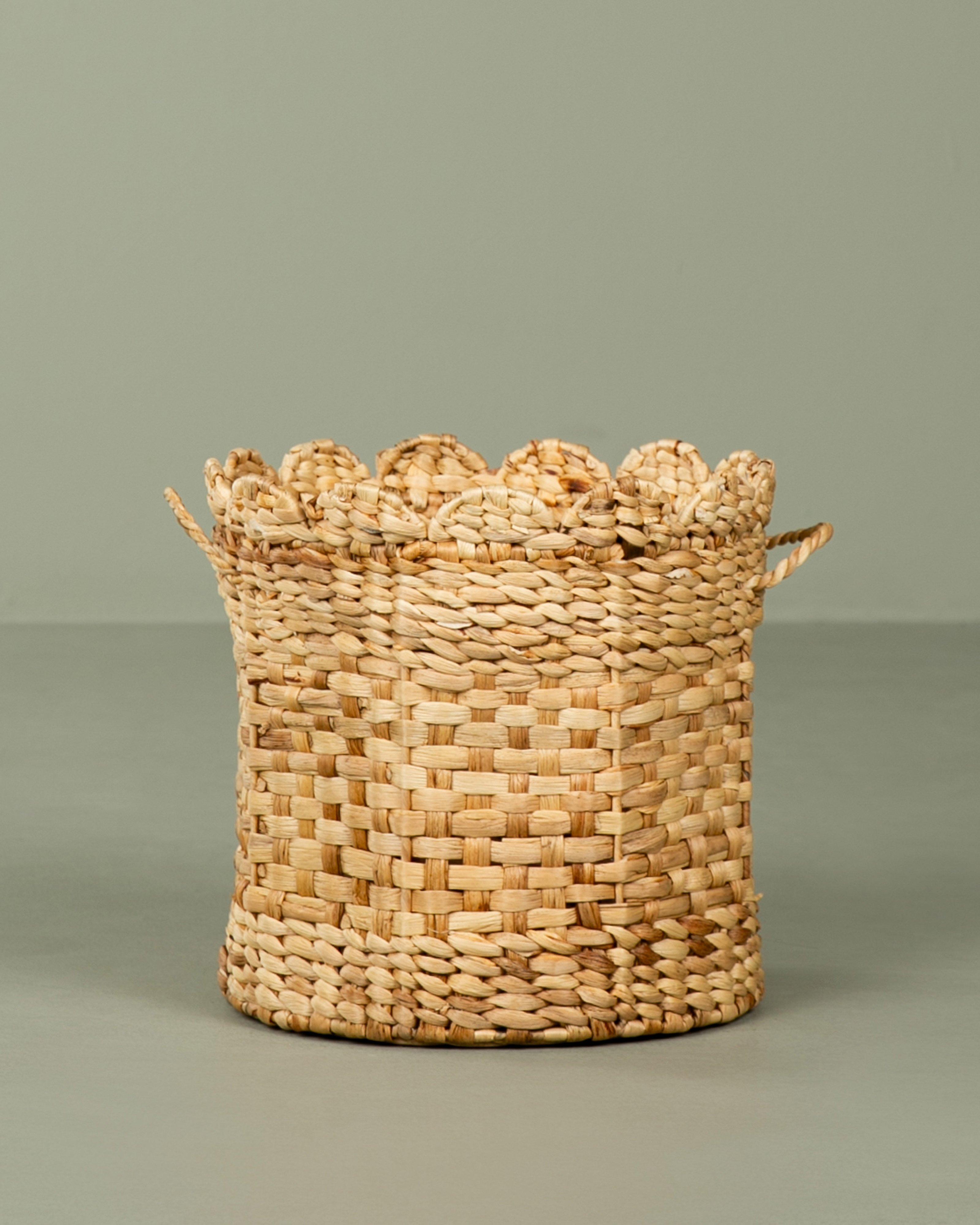 Woven Scalloped Storage Basket -  Brown