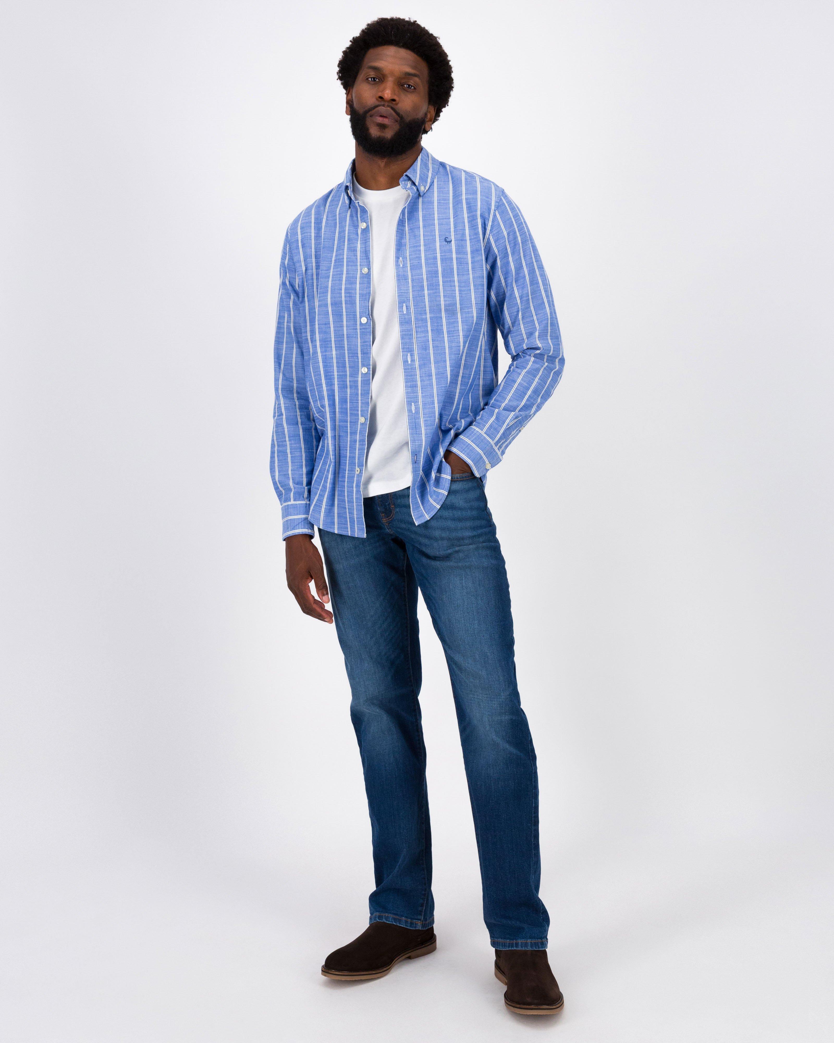 Old Khaki Men’s Malcom Slub Stripe Shirt -  Blue