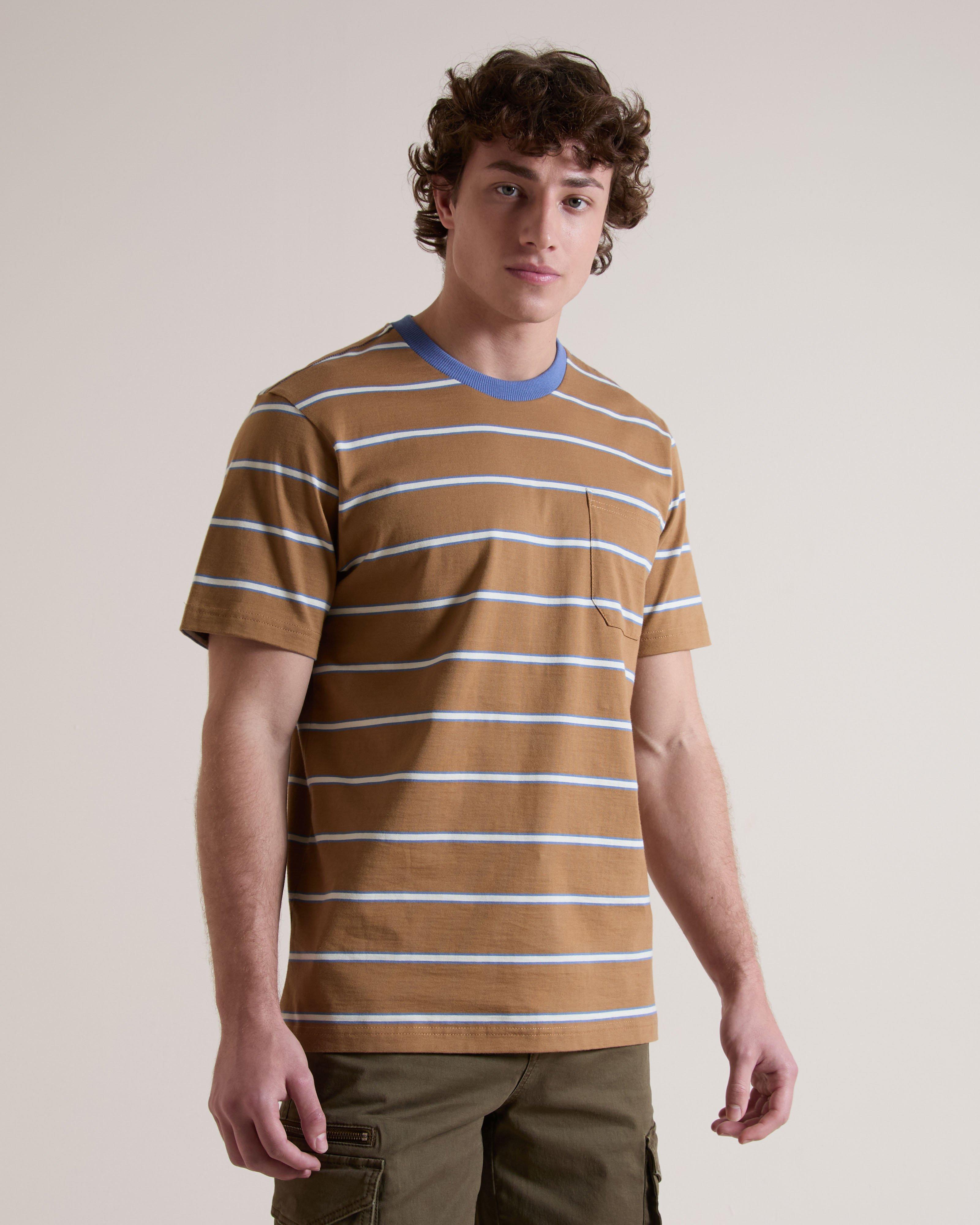 K-Way Elements Men’s Stripe Pocket T-Shirt -  Brown