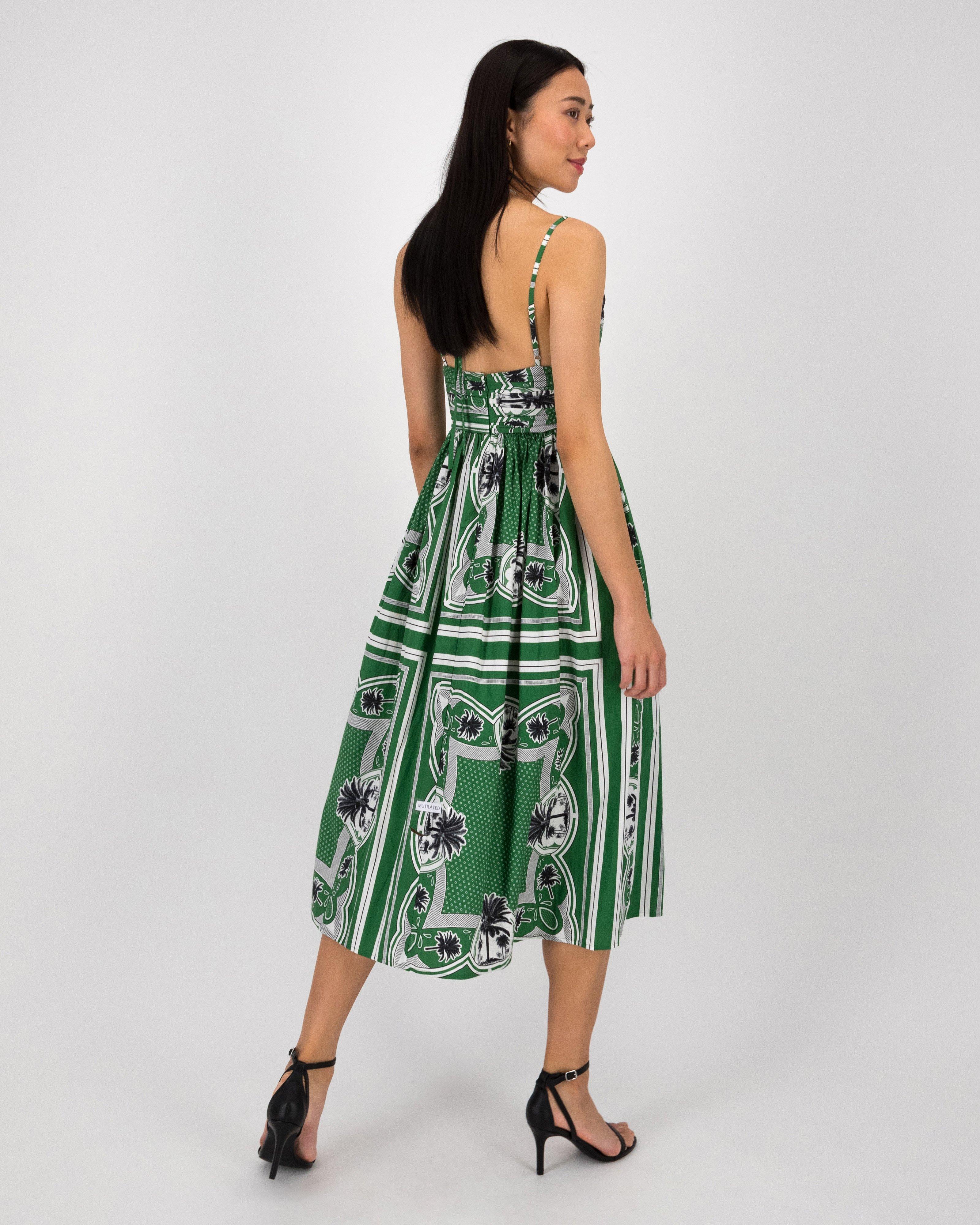 Lucia Printed Strappy Resort Dress -  Green