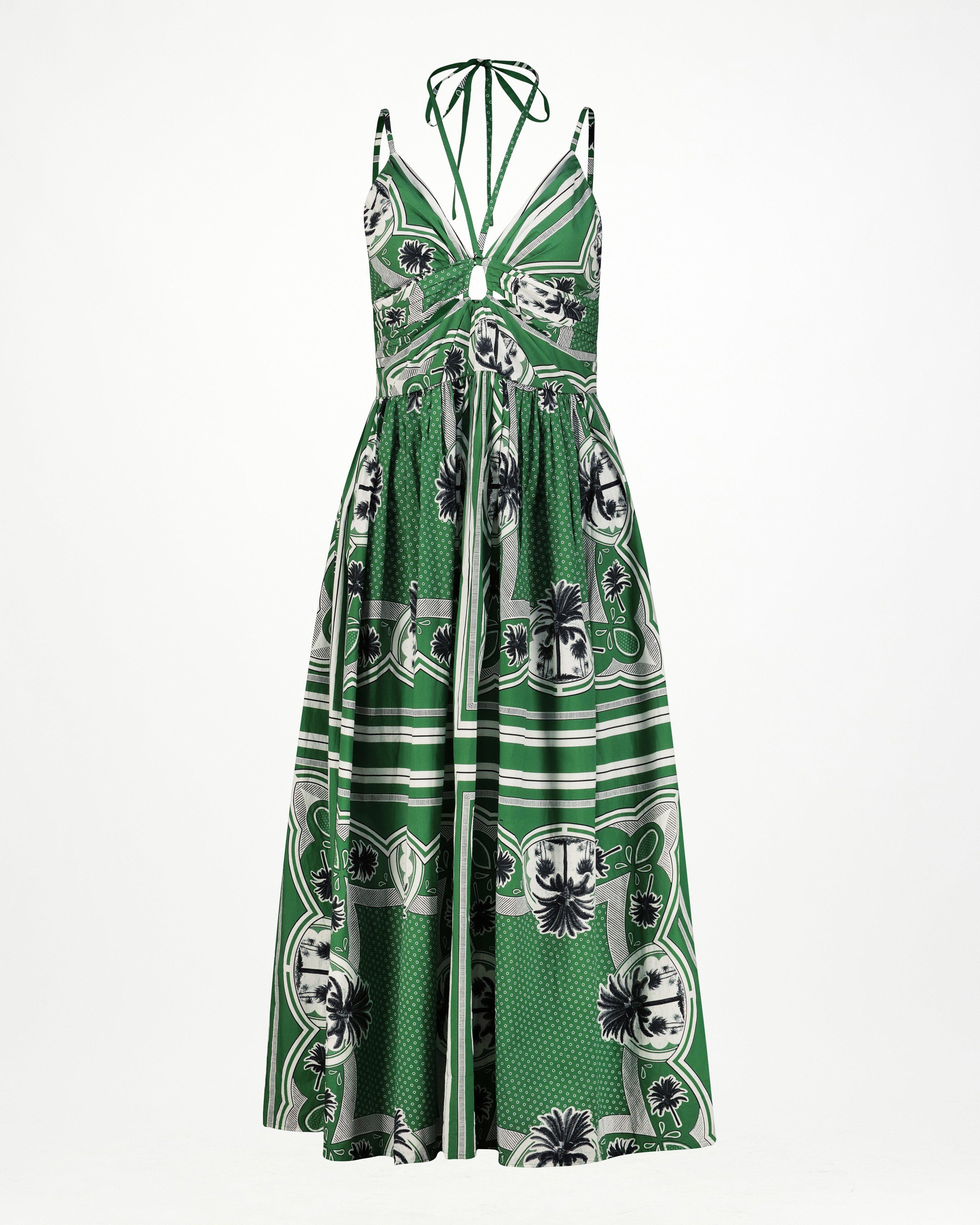 Lucia Printed Strappy Resort Dress -  Green