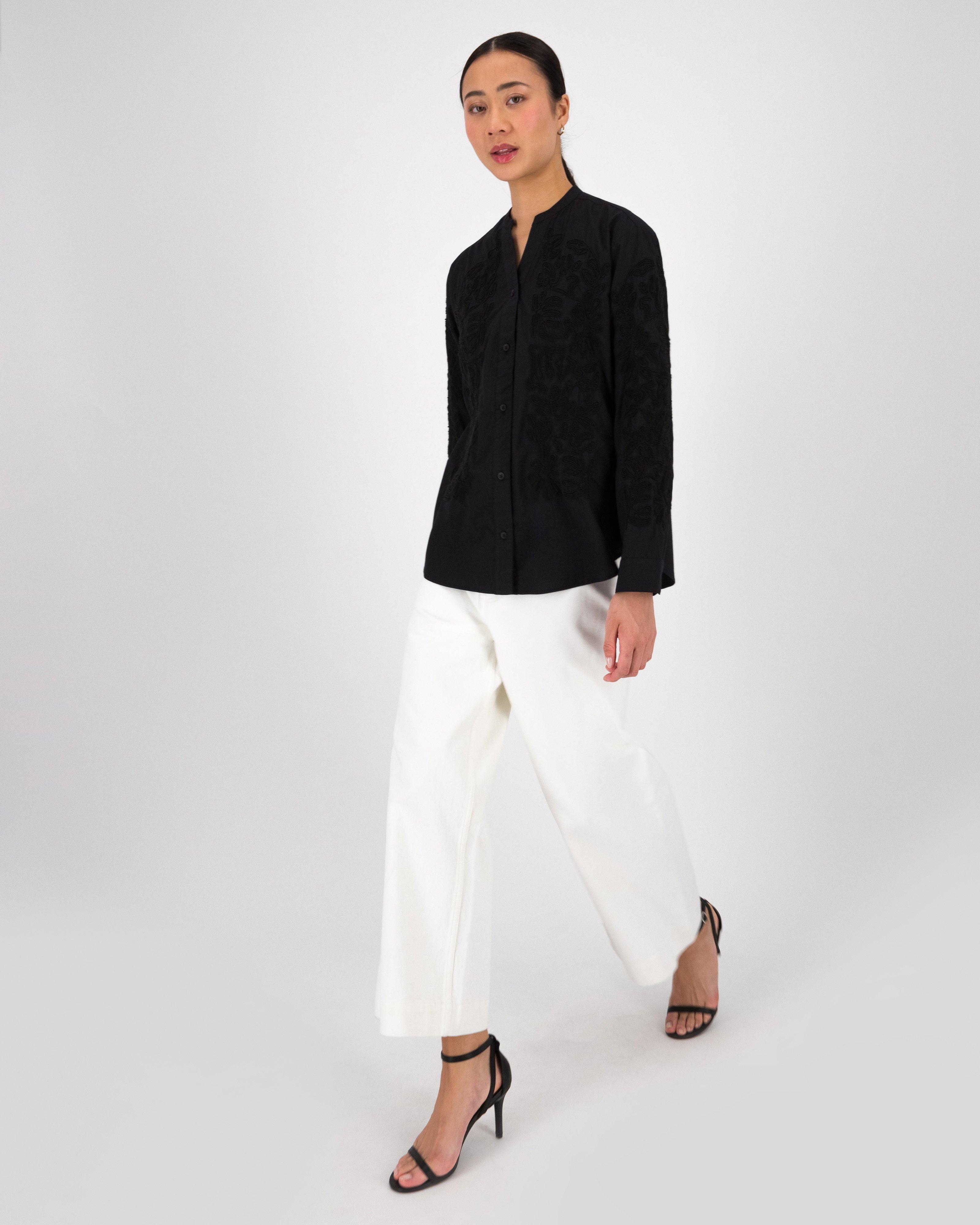 Angela Embroidered Shirt -  Black