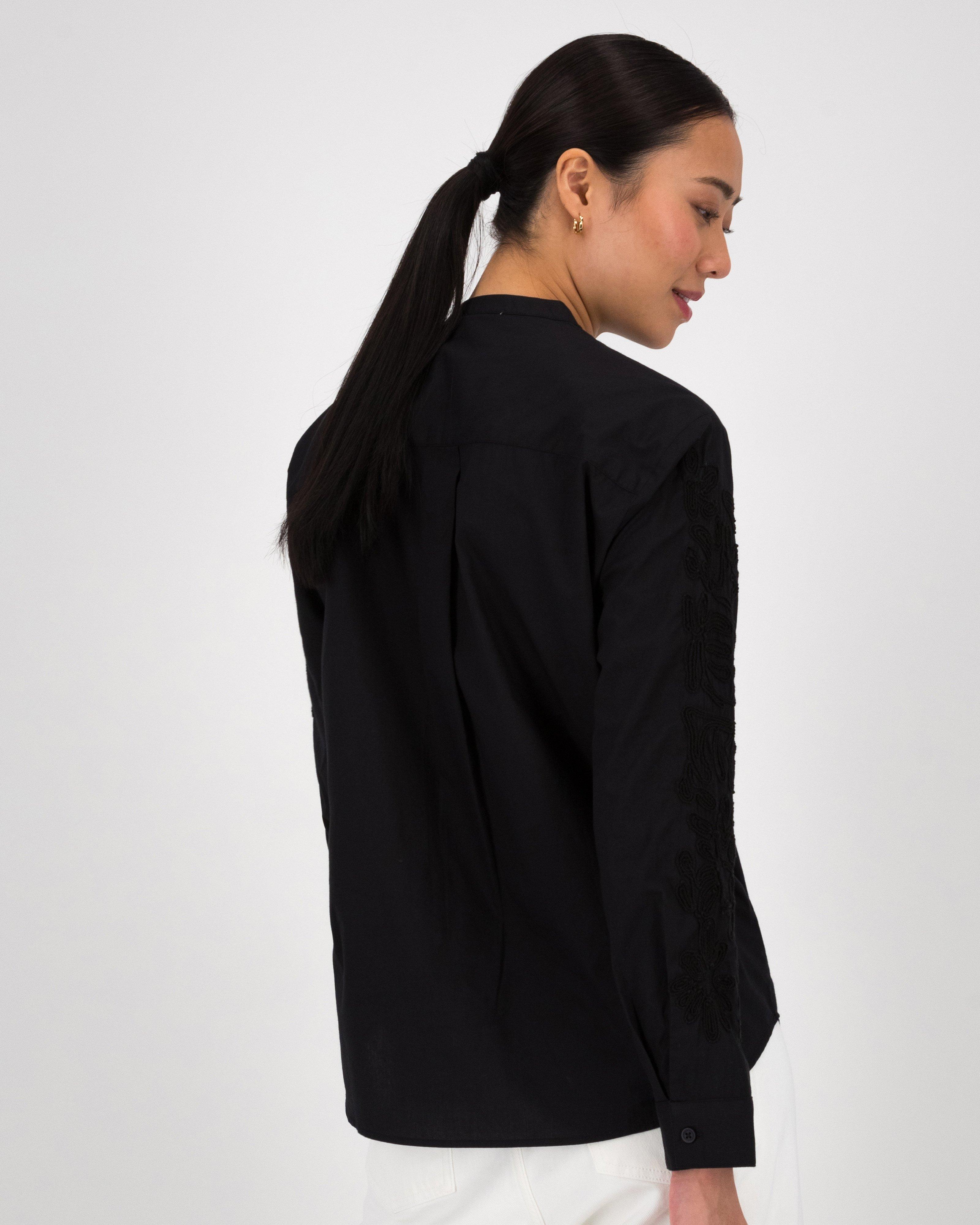 Angela Embroidered Shirt -  Black