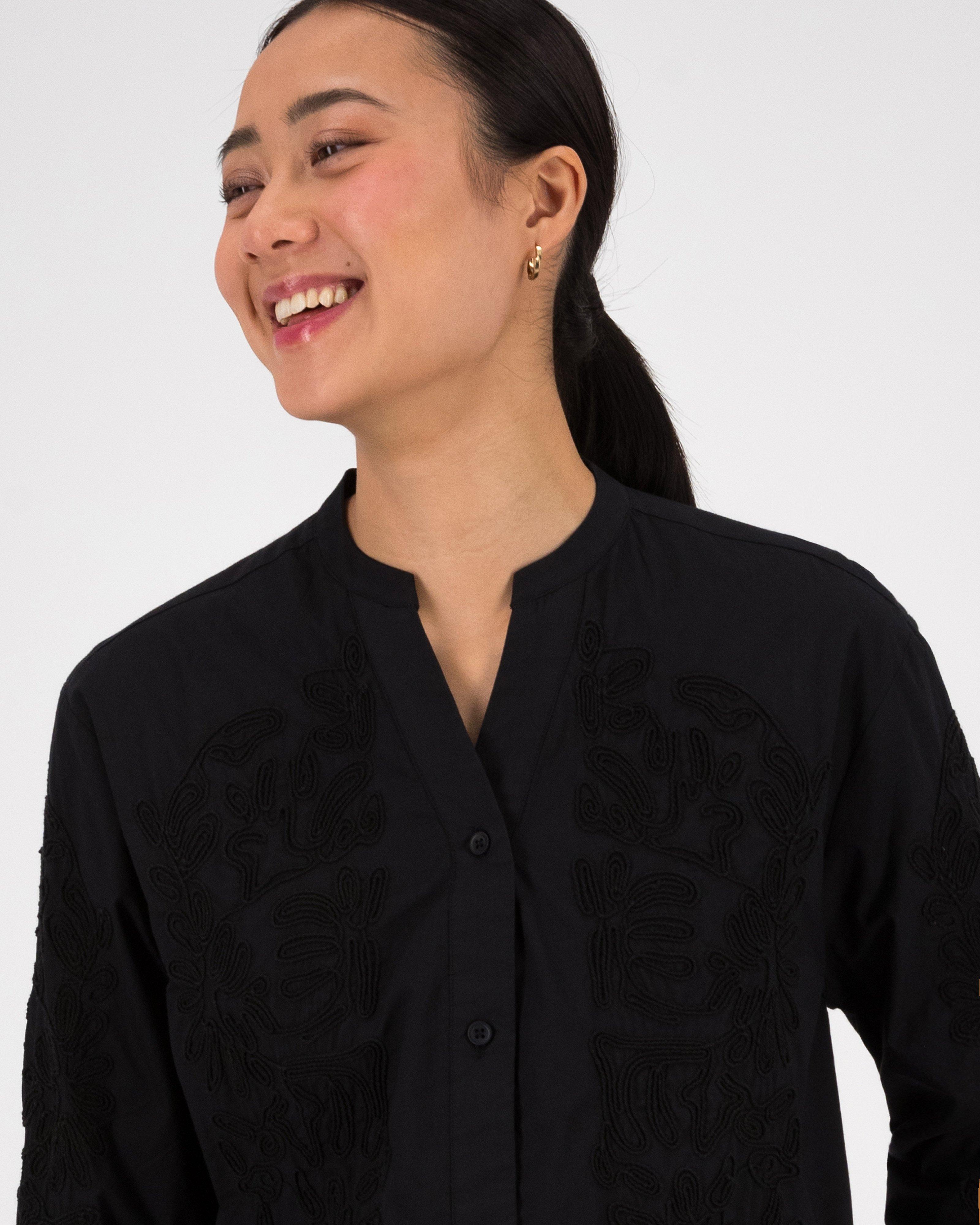 Angela Embroidered Shirt -  Black