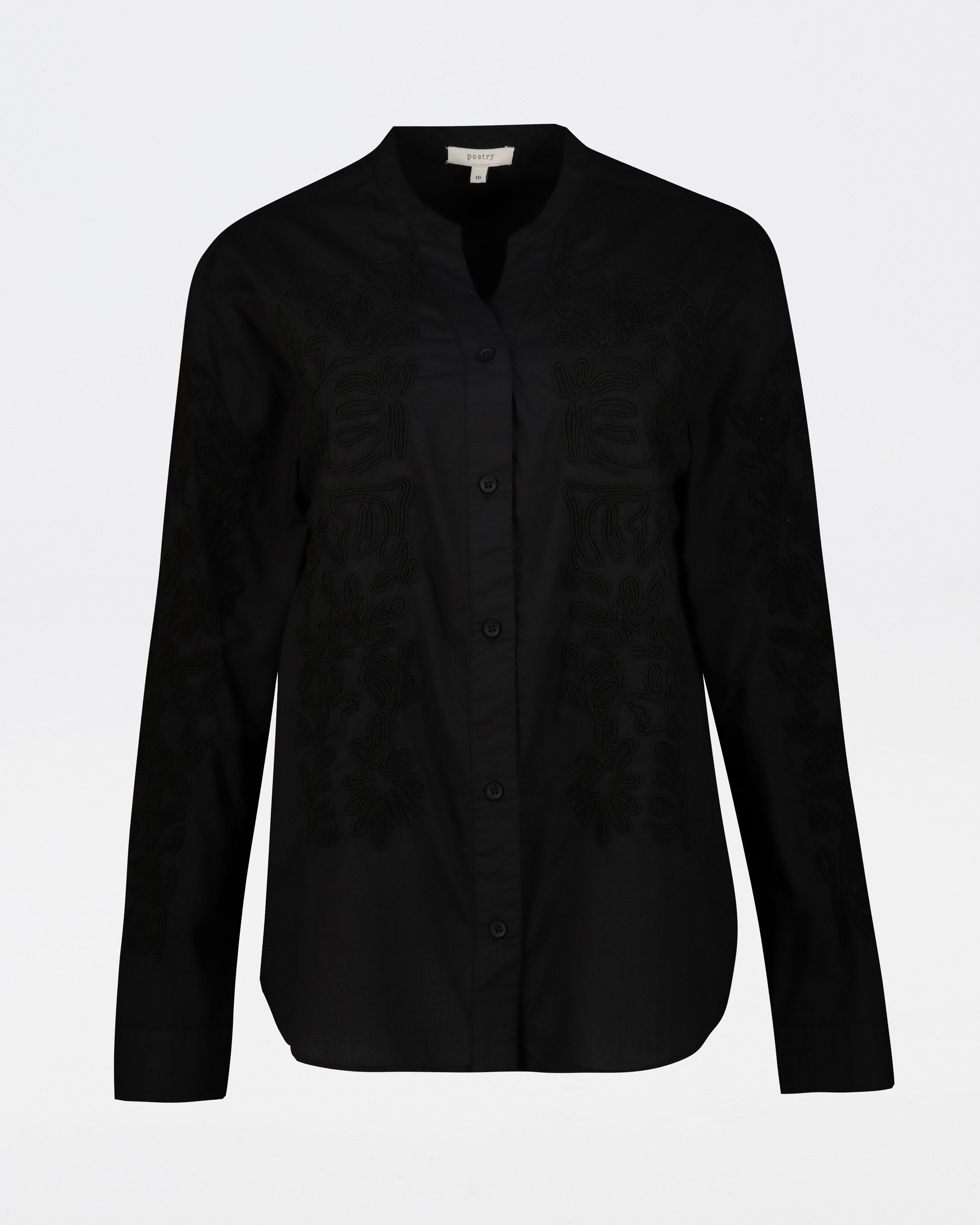 Angela Embroidered Shirt -  Black