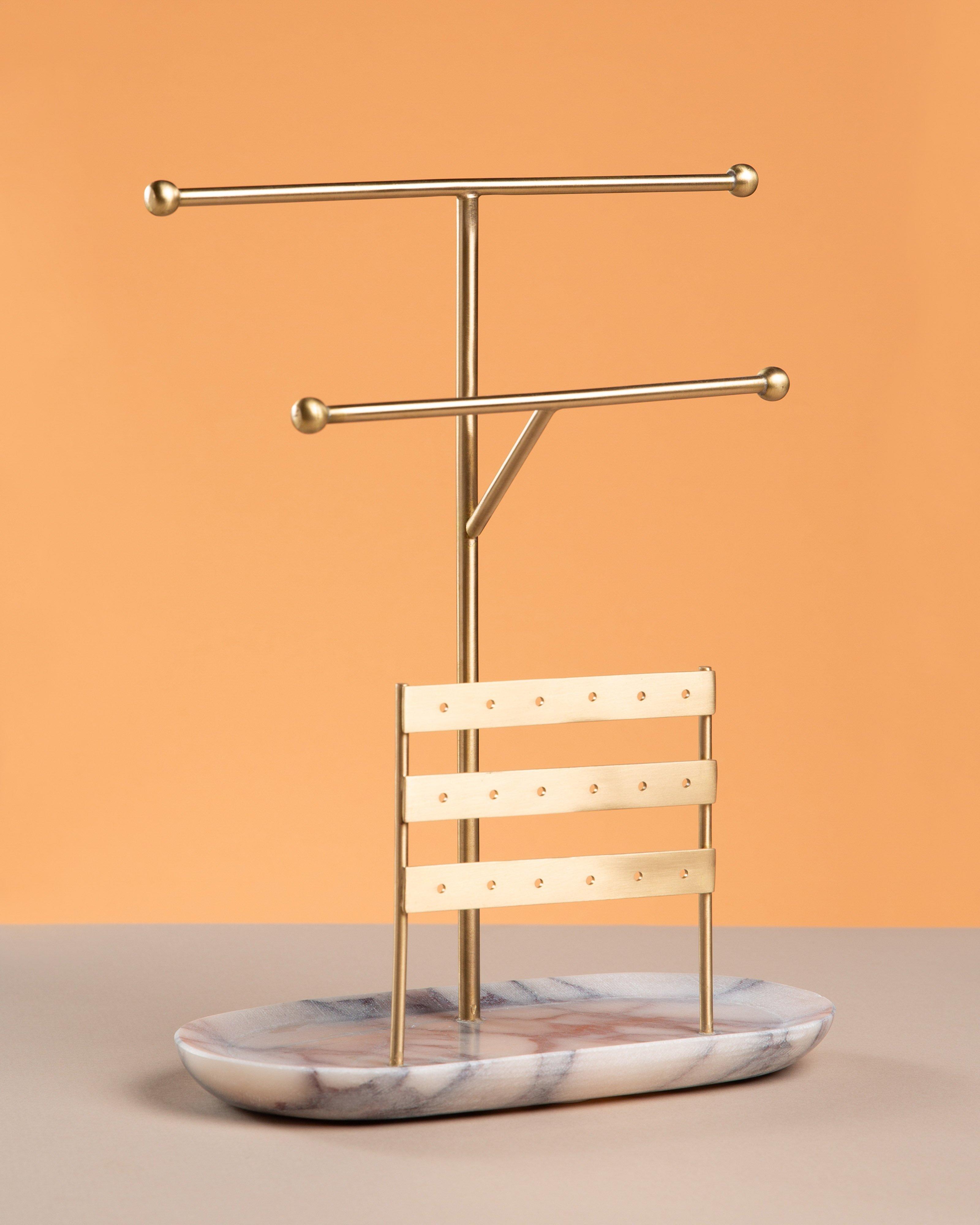 Olivia Carved Marble Tiered Trinket Stand -  White