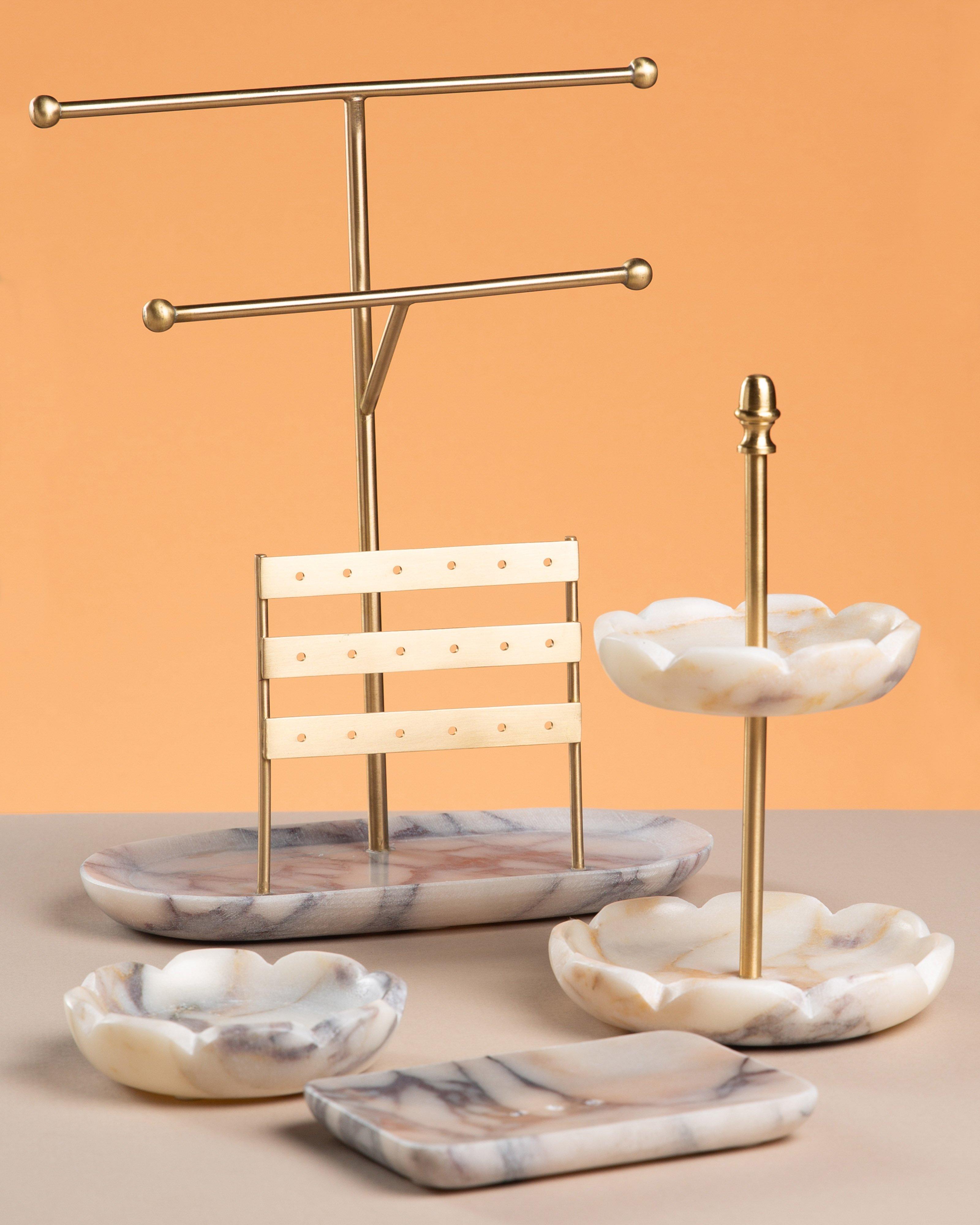 Olivia Carved Marble Tiered Trinket Stand -  White