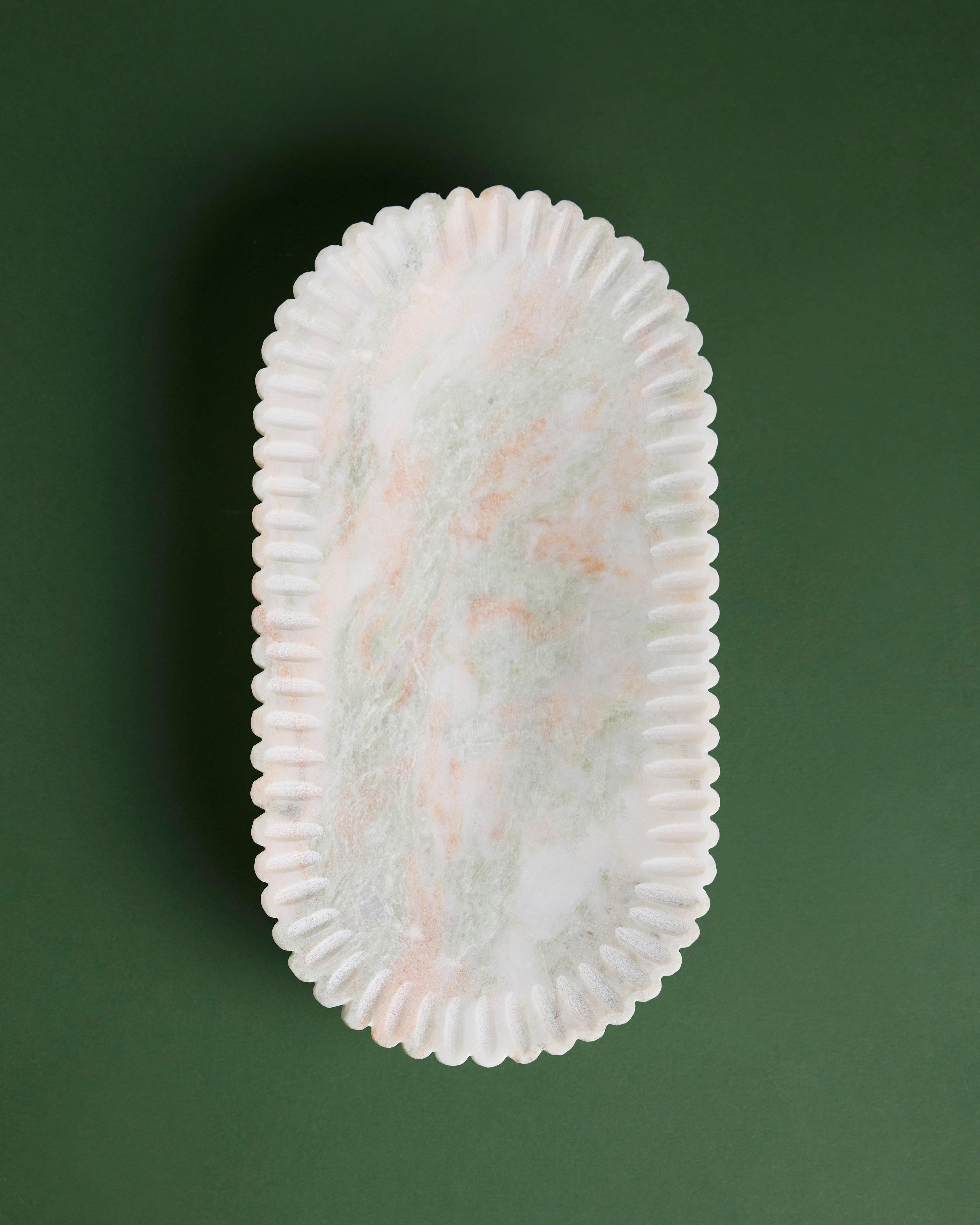Riley Ribbed Marble Large Oval Bowl -  Green