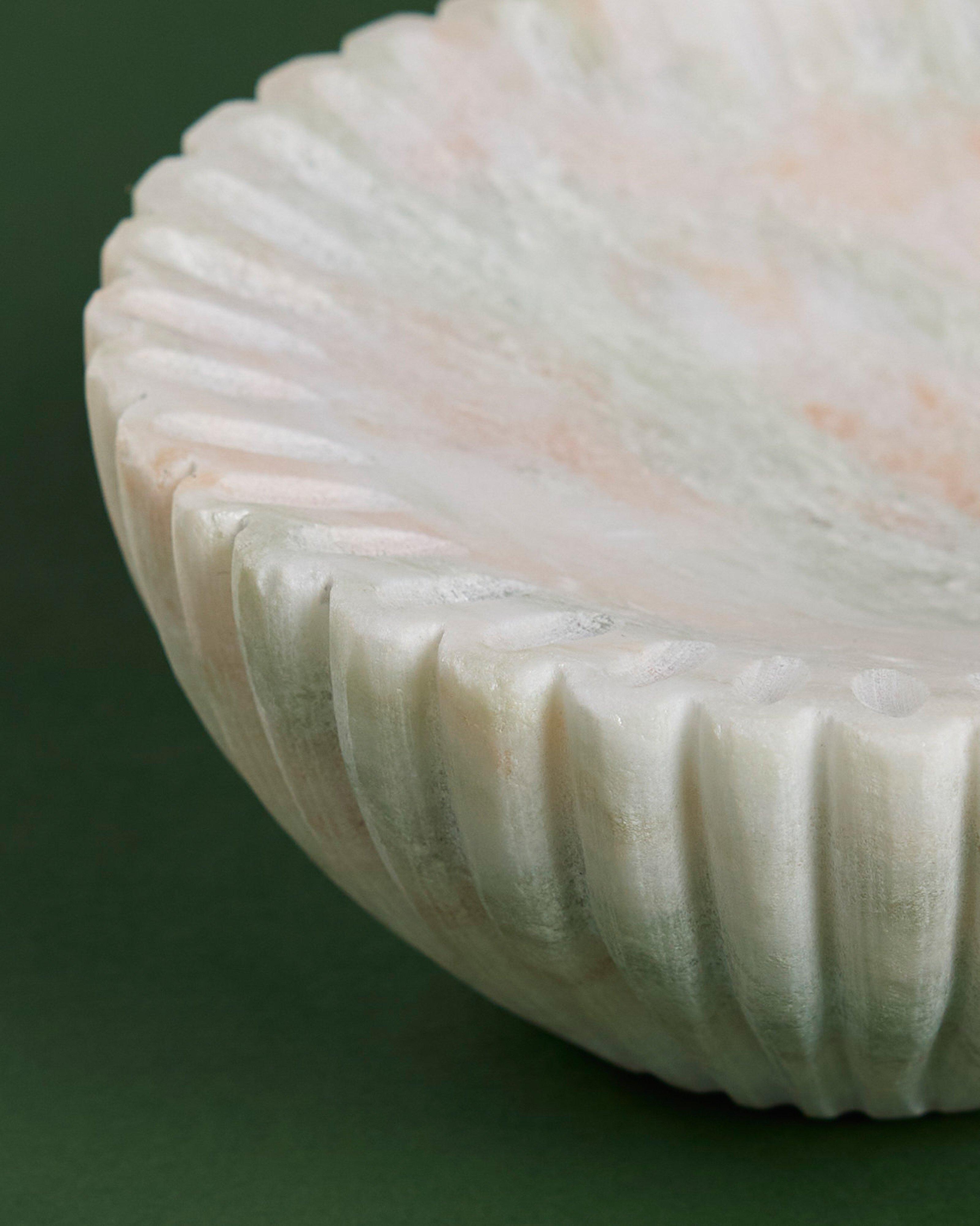 Riley Ribbed Marble Large Oval Bowl -  Green