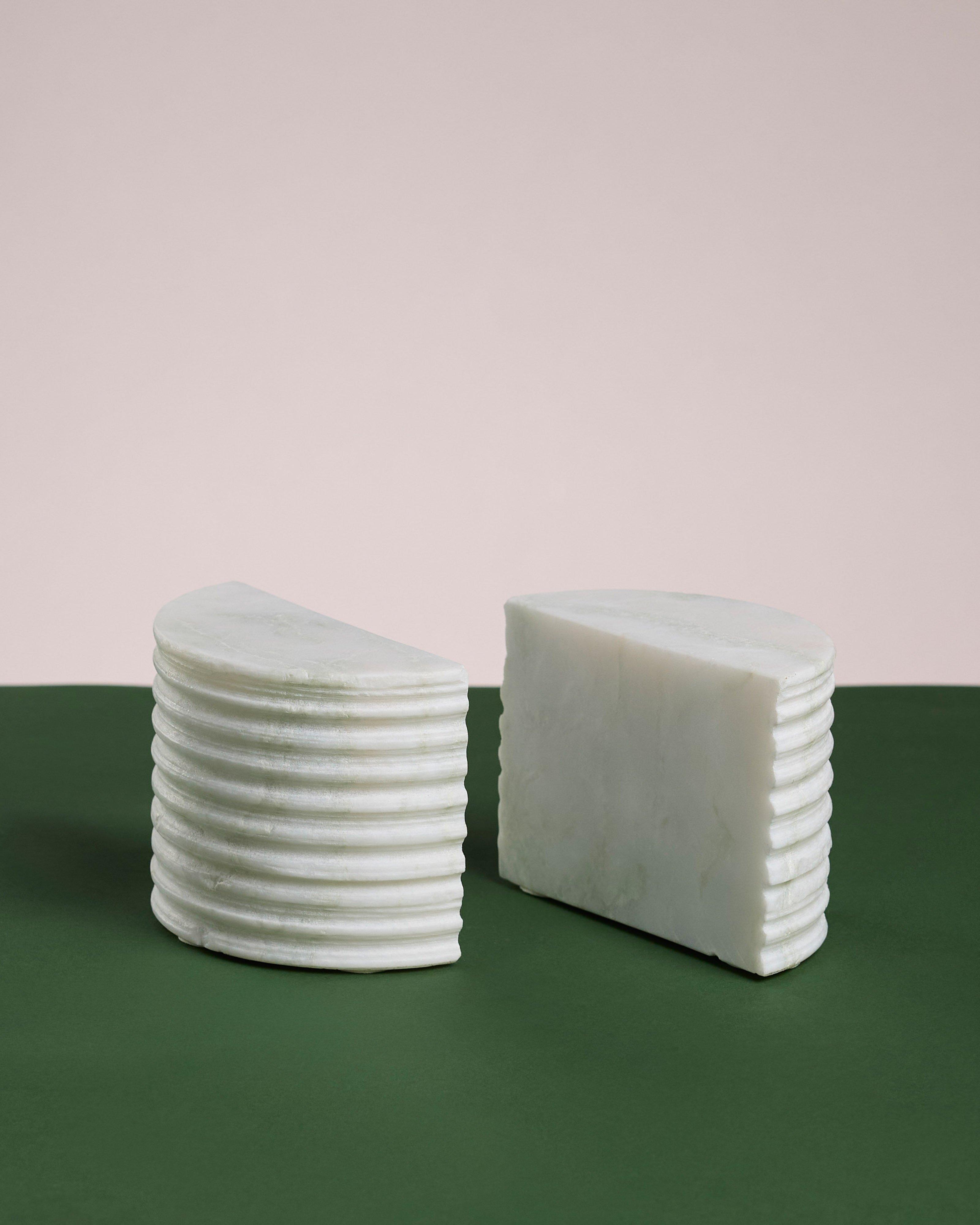 Riley Ribbed Marble Book End Set -  Green