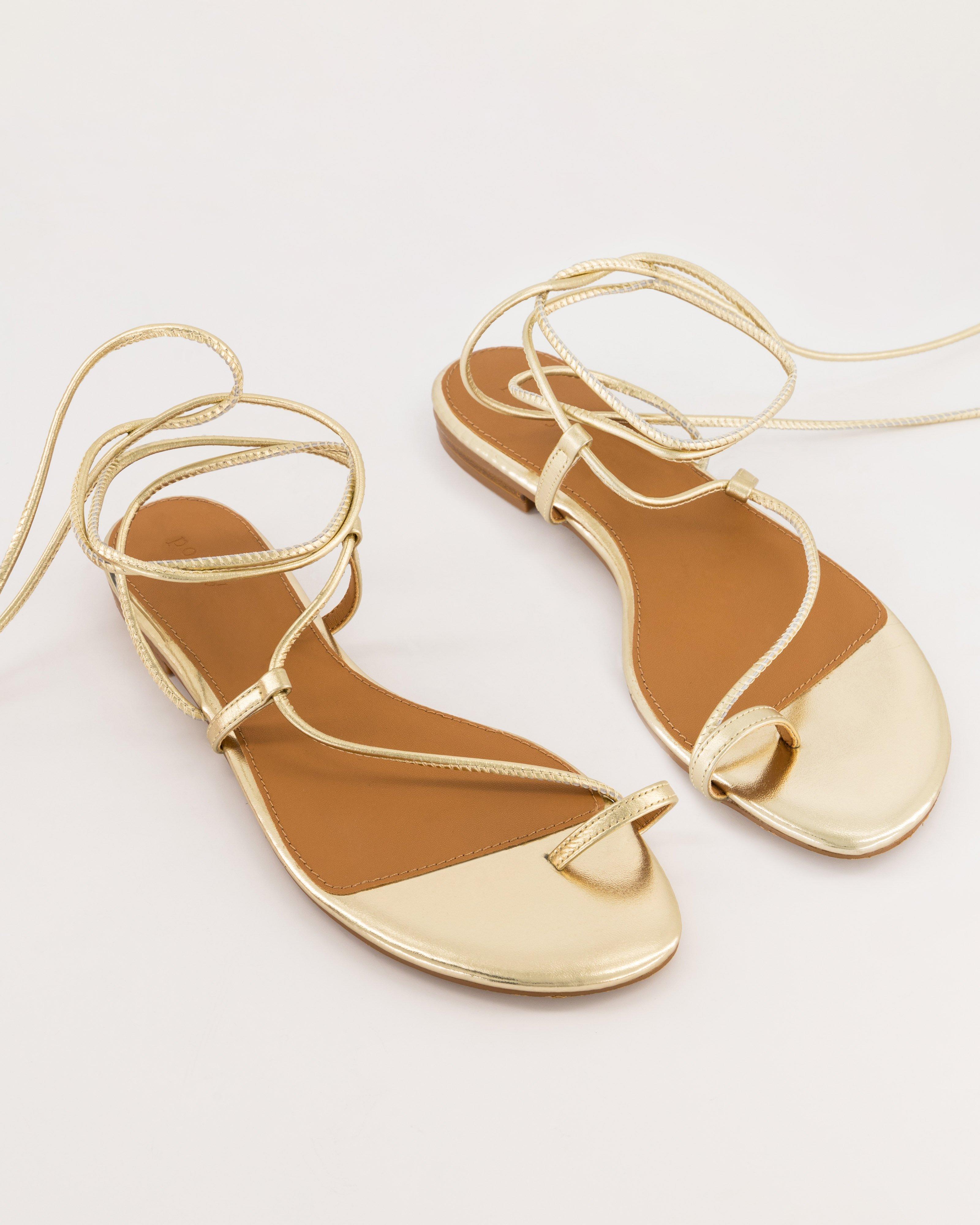  Jeanne Strappy Leather Sandal  -  Gold