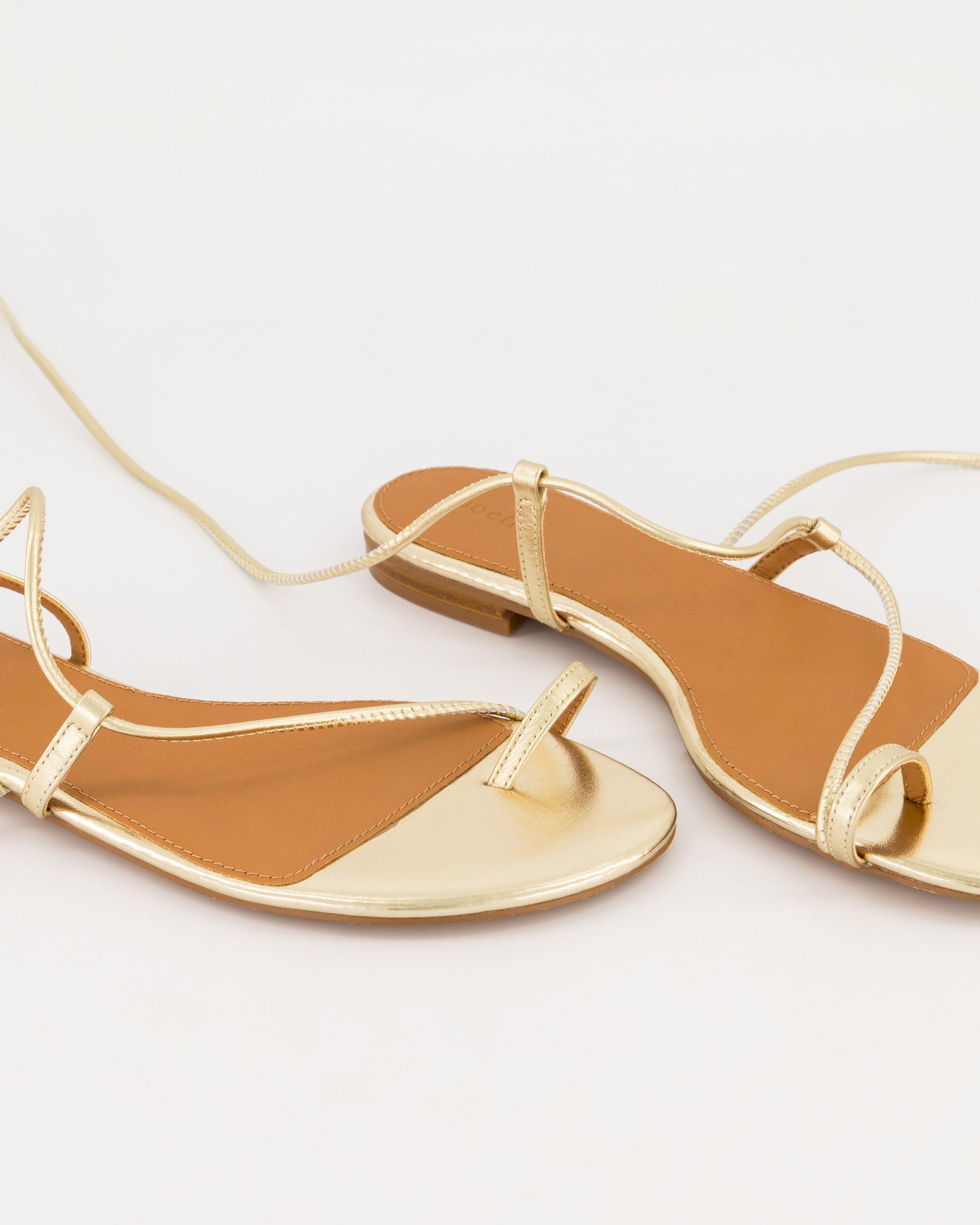  Jeanne Strappy Leather Sandal  -  Gold