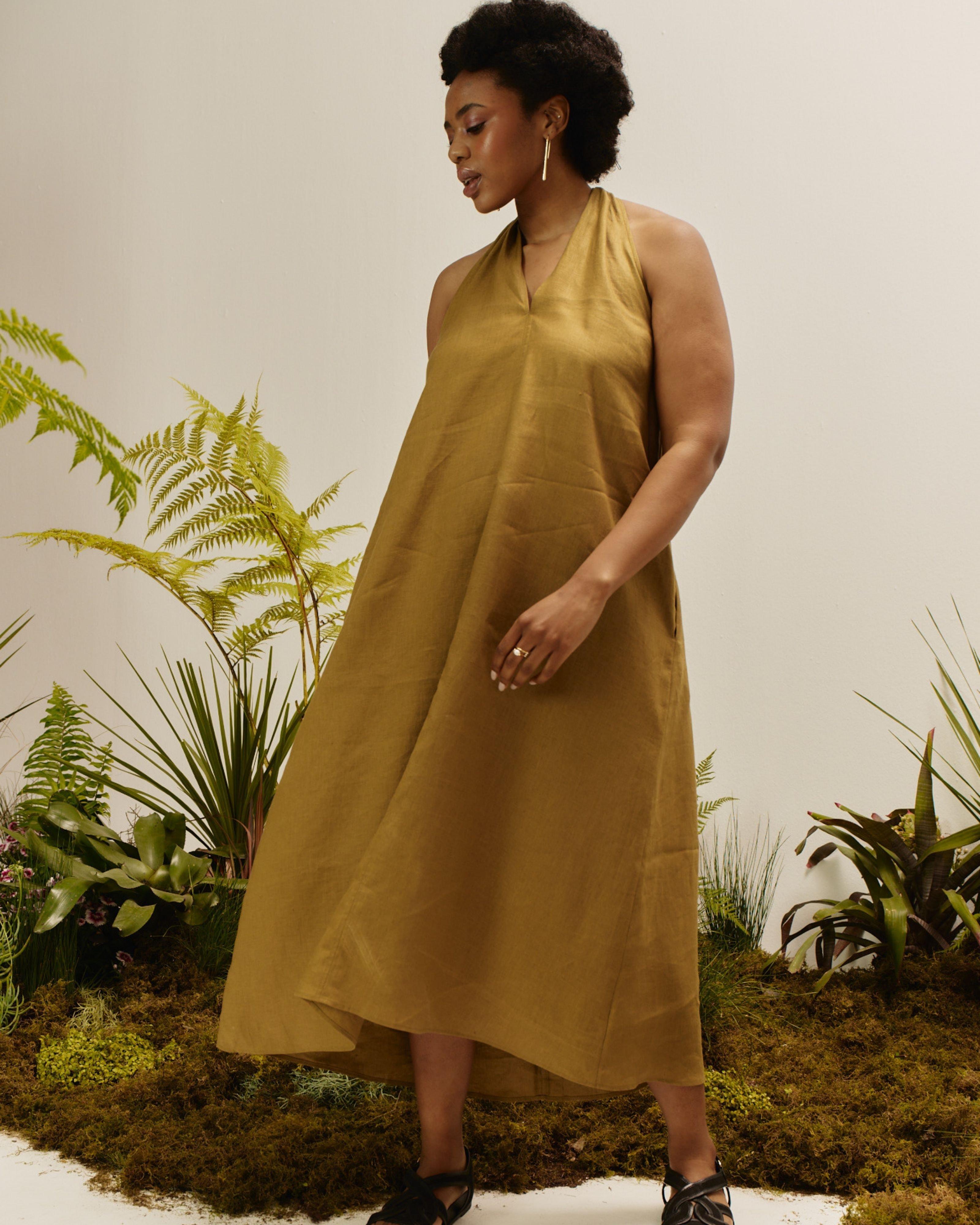 Connor Linen Dress -  Brown