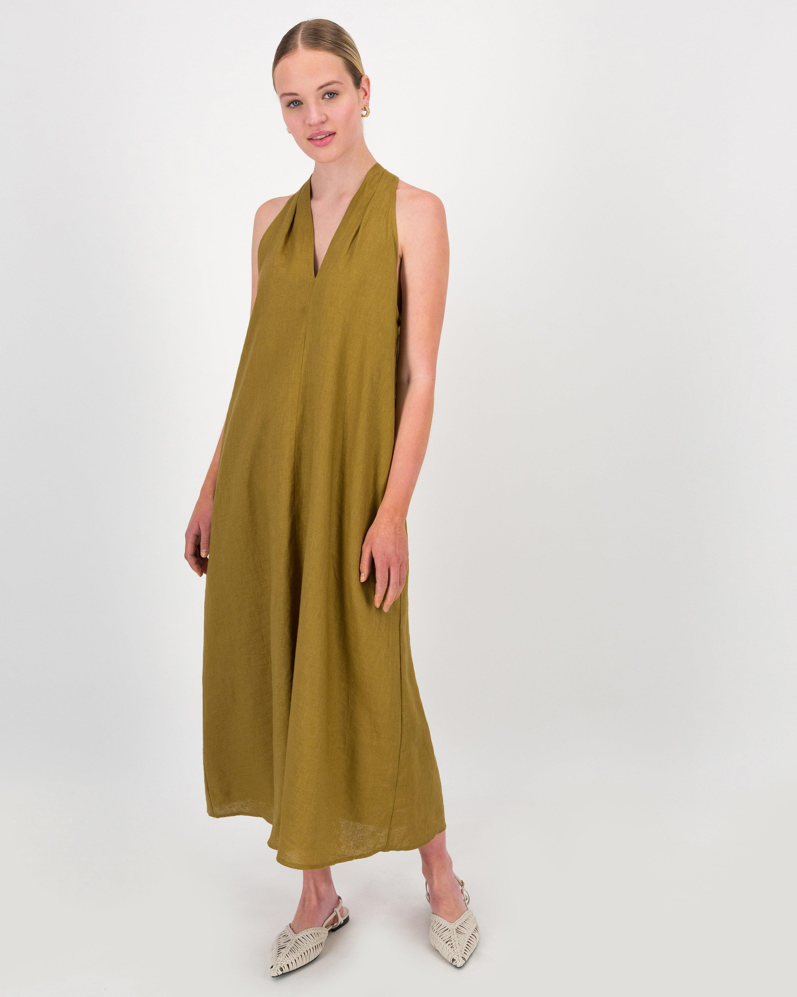 Connor Linen Dress -  Brown