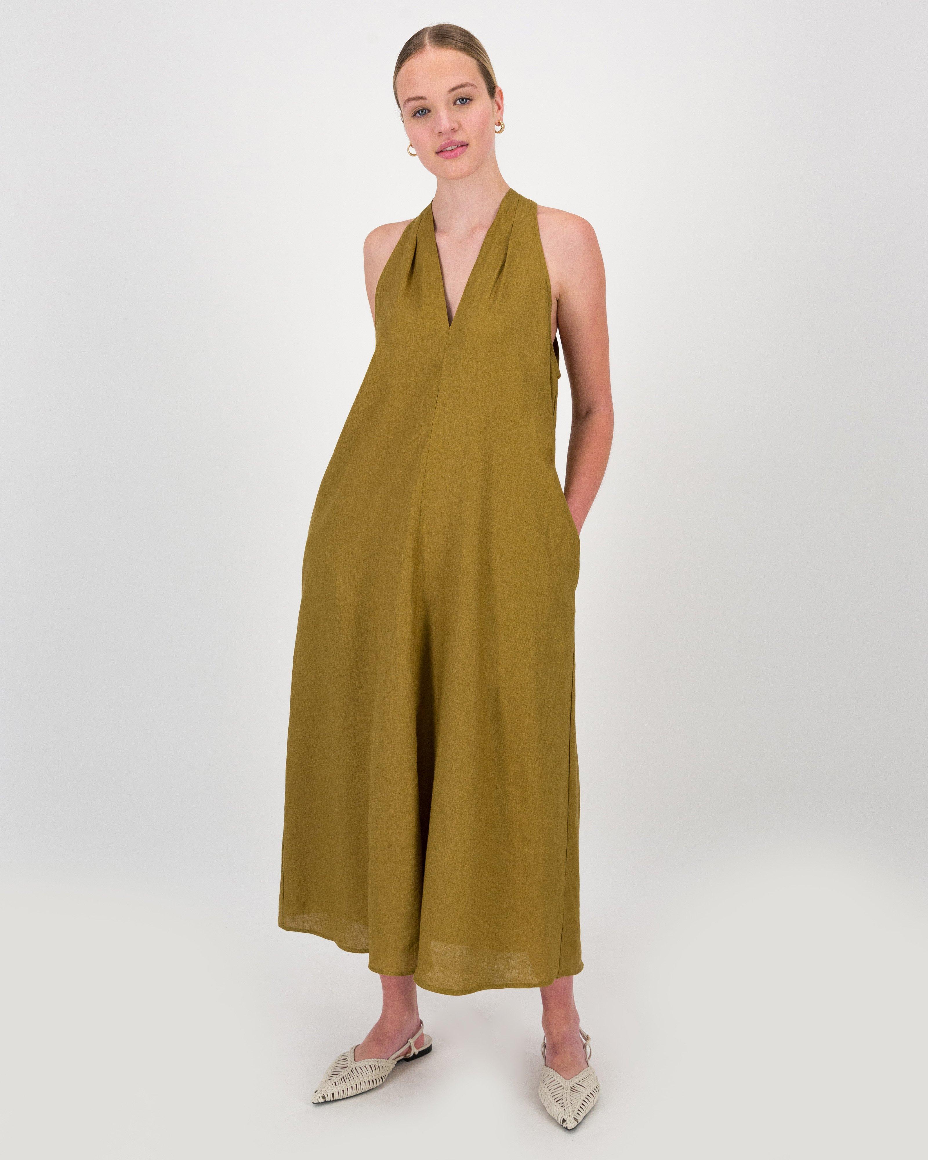 Connor Linen Dress -  Brown