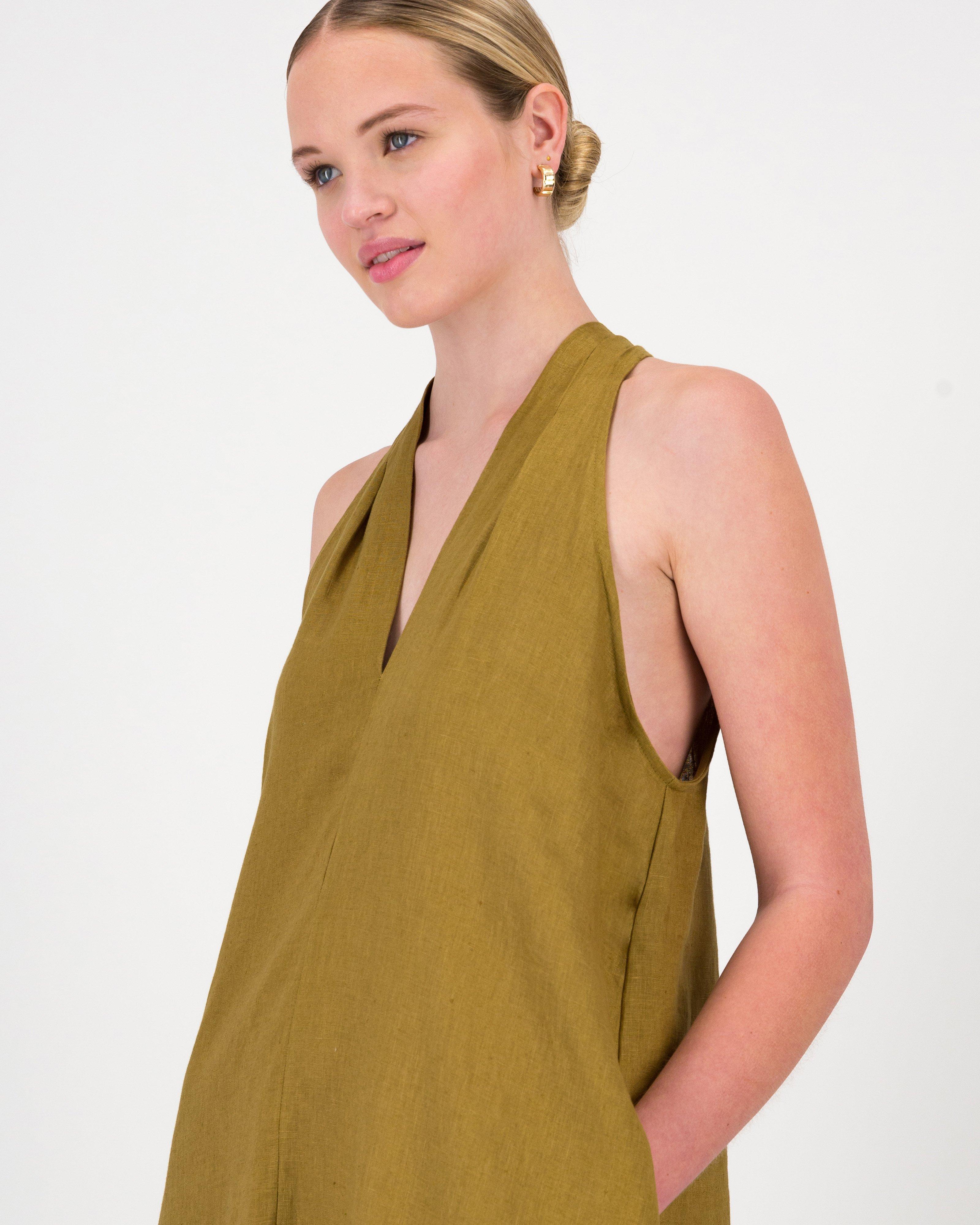 Connor Linen Dress -  Brown