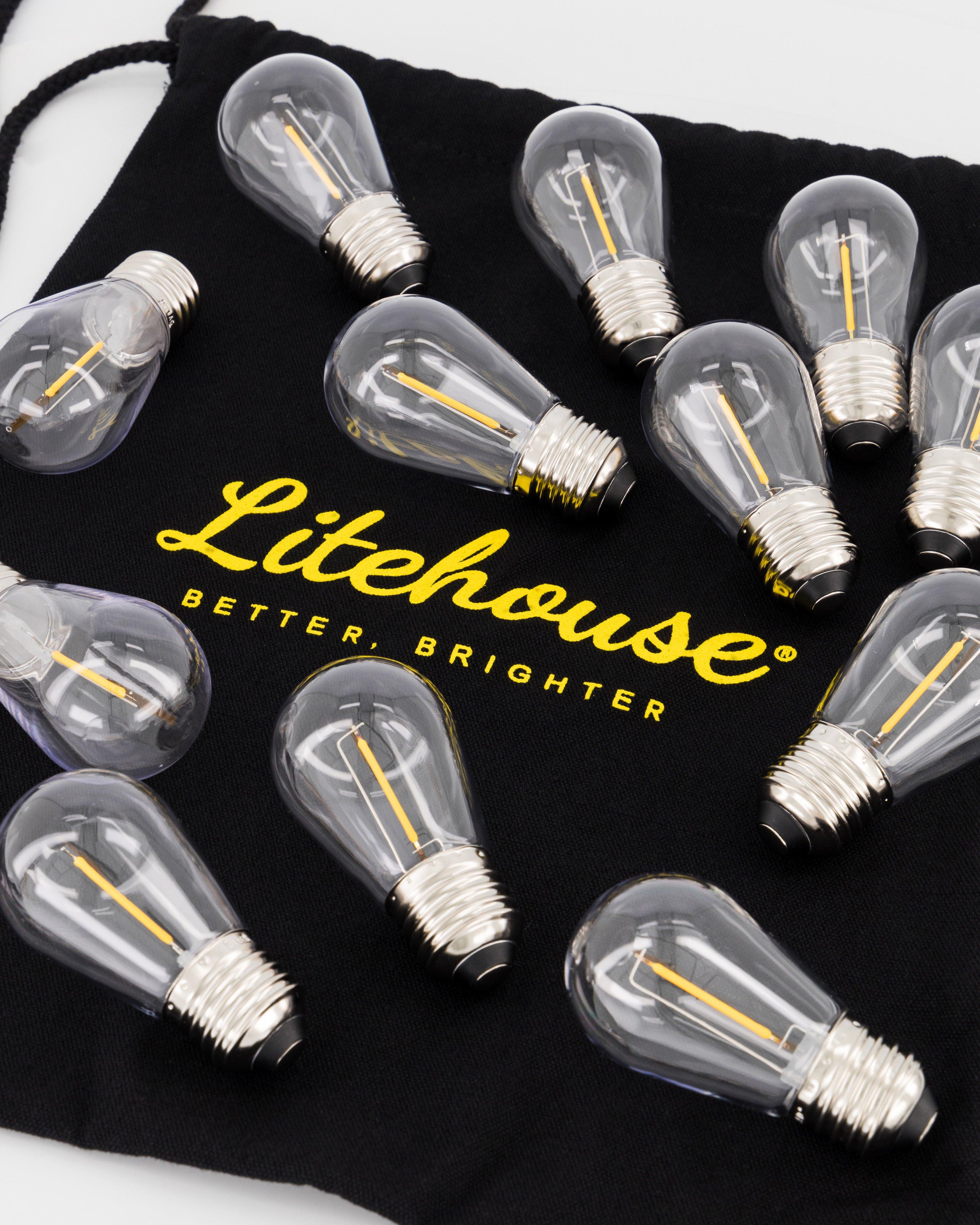 Litehouse Solar Festoon Outdoor Bulb String Lights – 10m -  Black