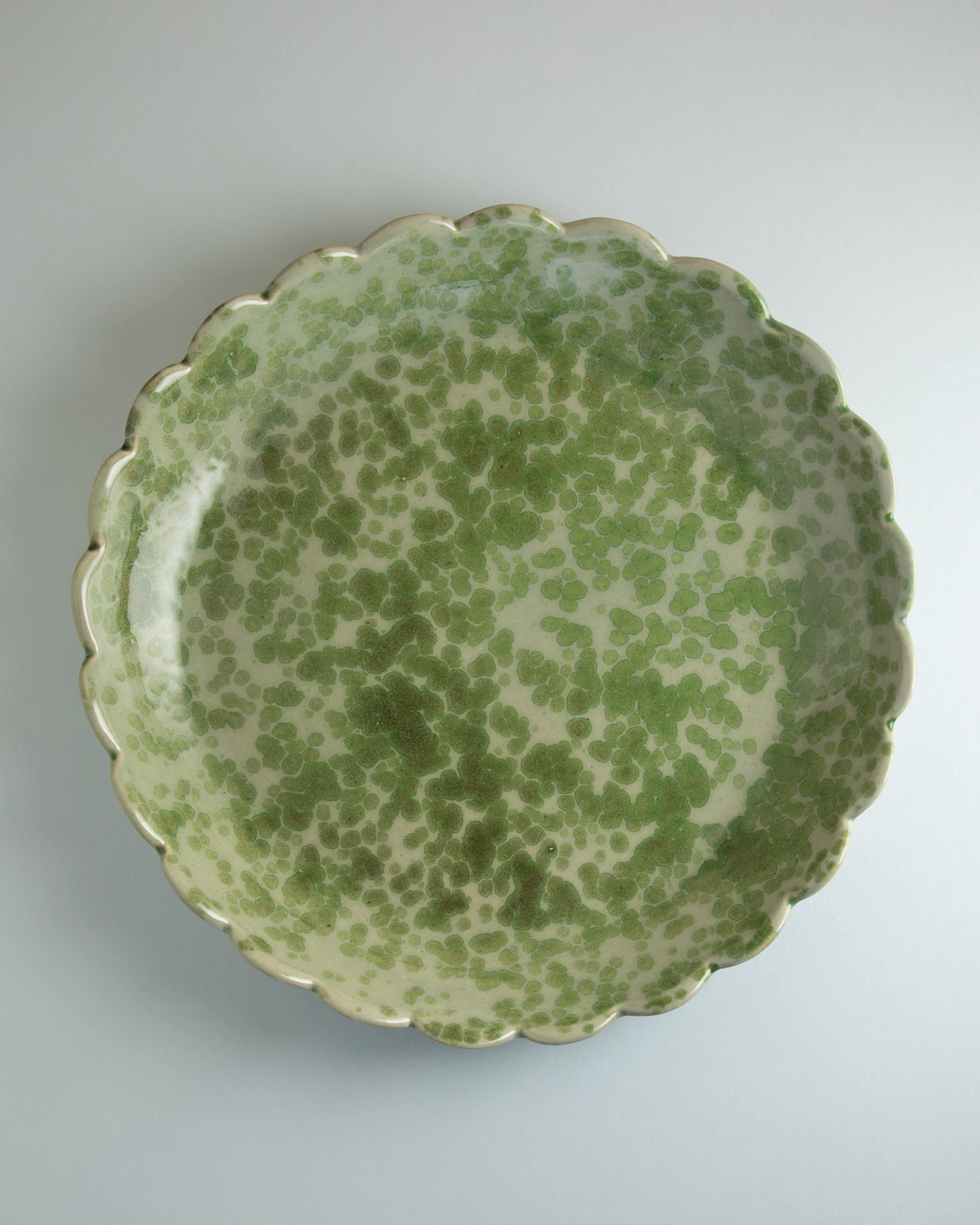 Scalloped Splatter Large Platter -  Green