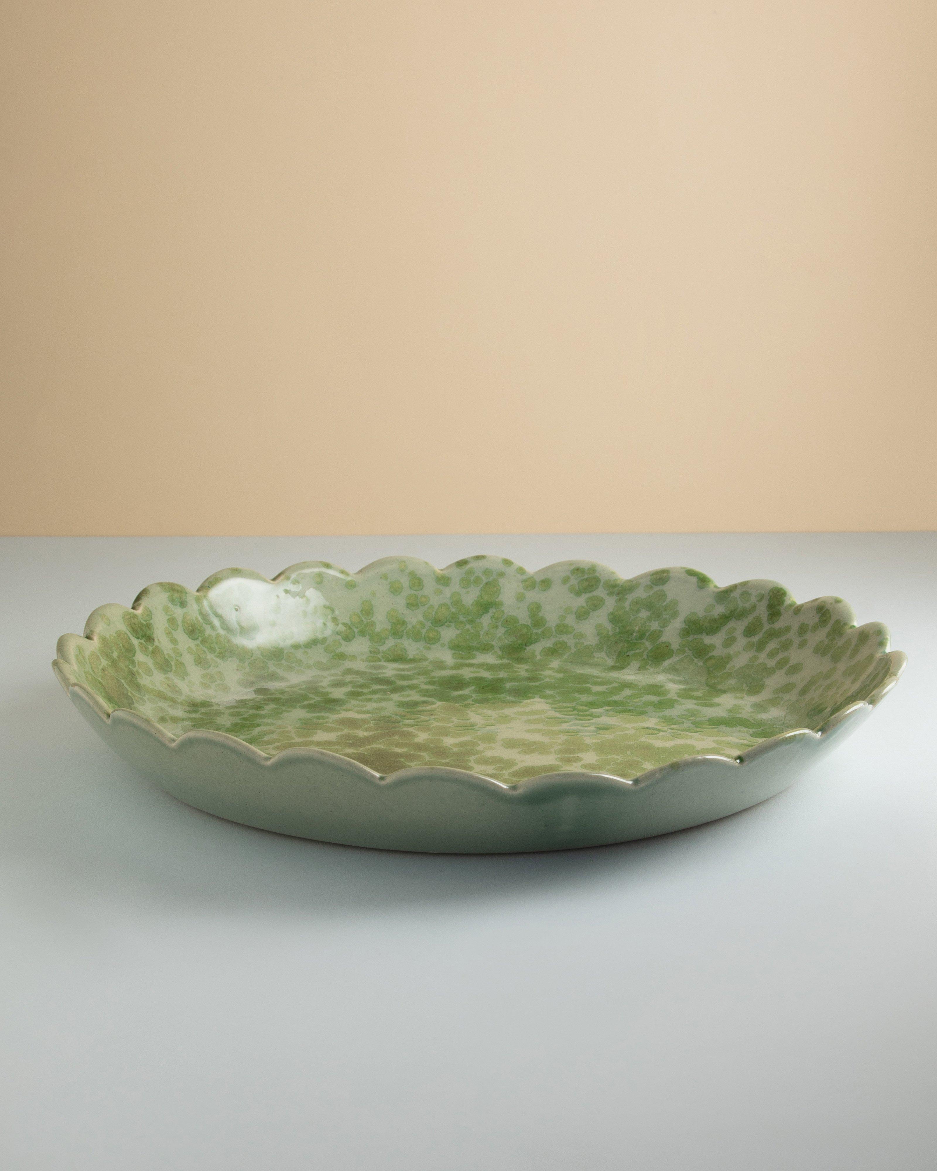 Scalloped Splatter Large Platter -  Green