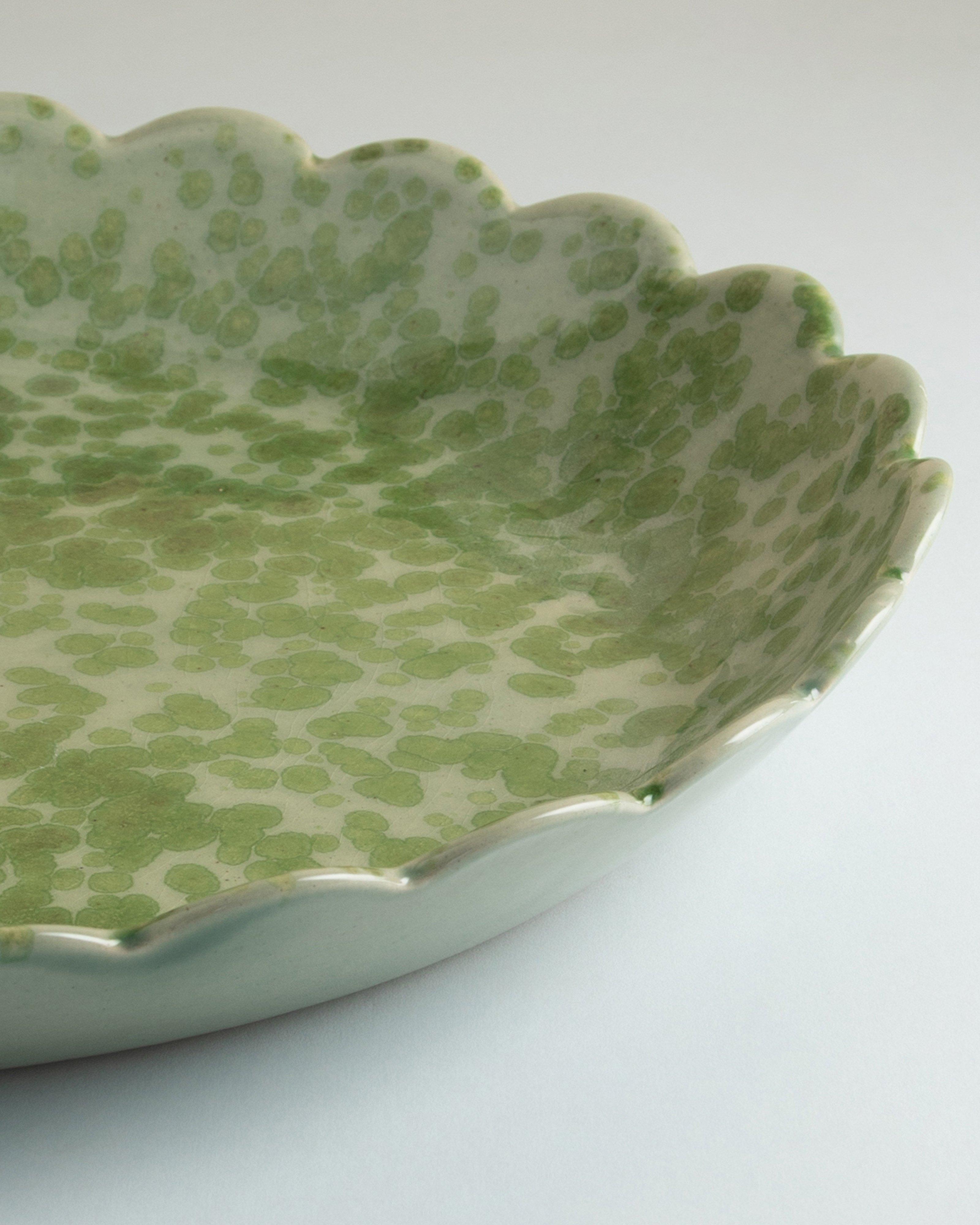 Scalloped Splatter Large Platter -  Green
