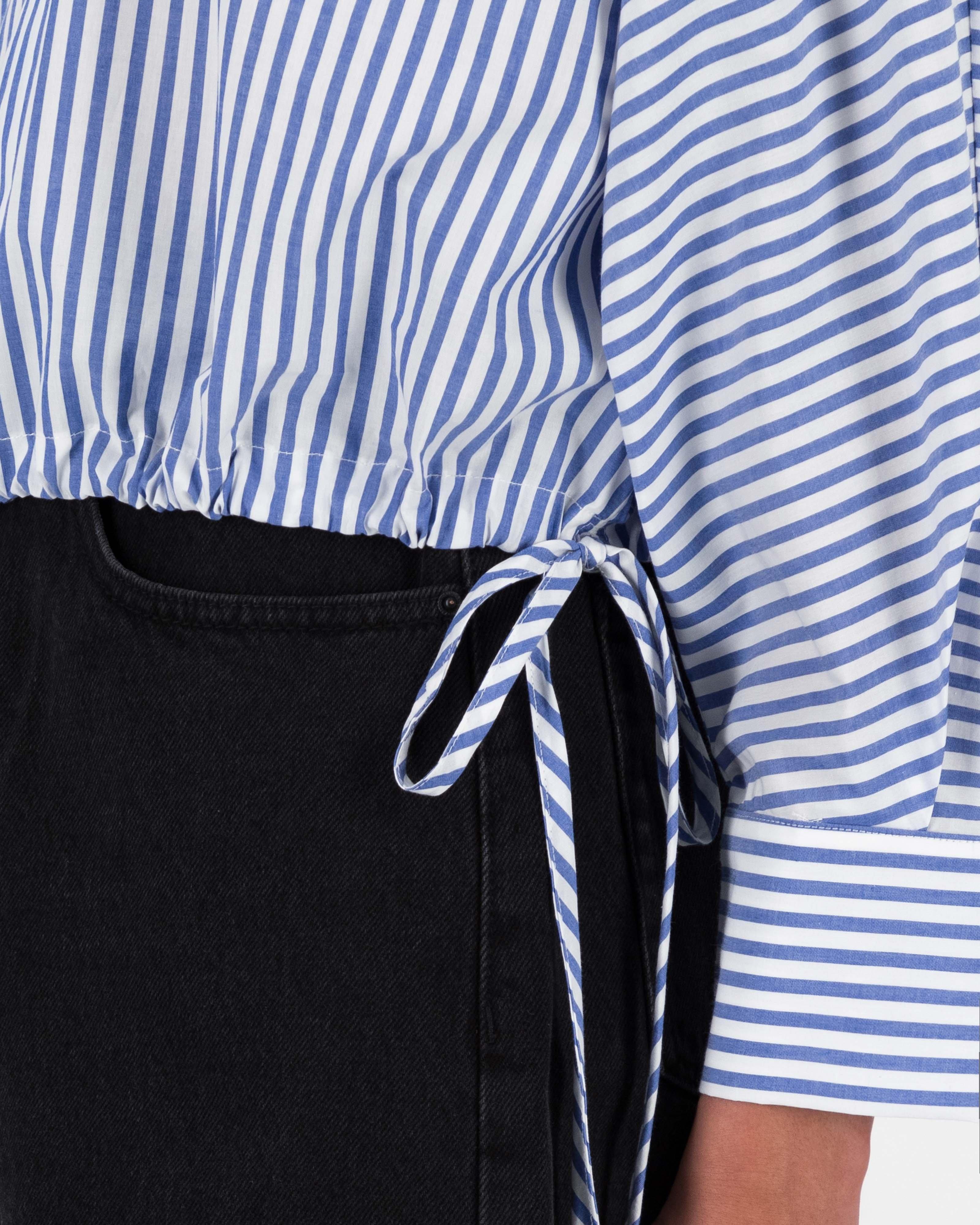 Aimee Cropped Drawstring Button Up Shirt -  Blue